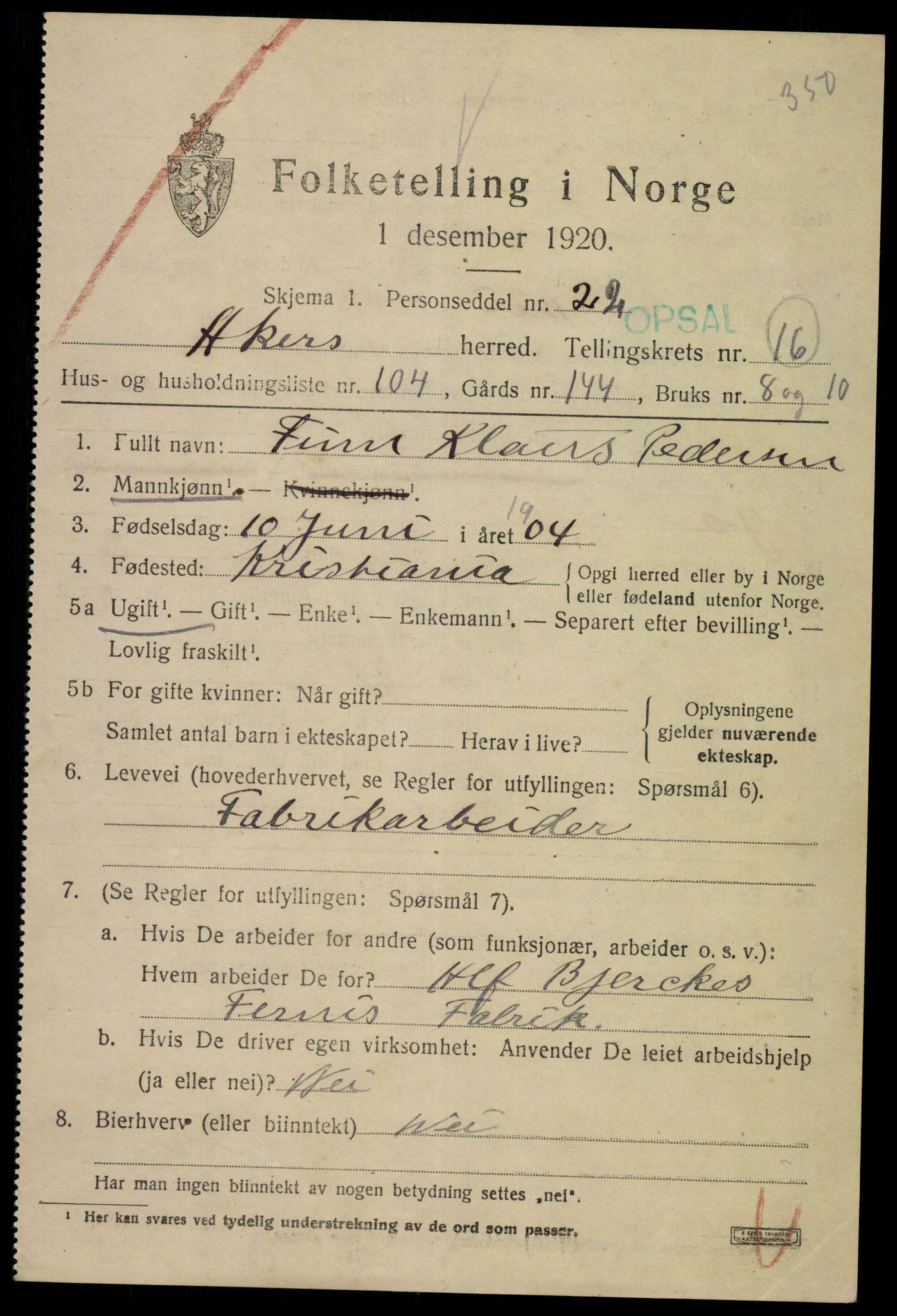 SAO, 1920 census for Aker, 1920, p. 97748