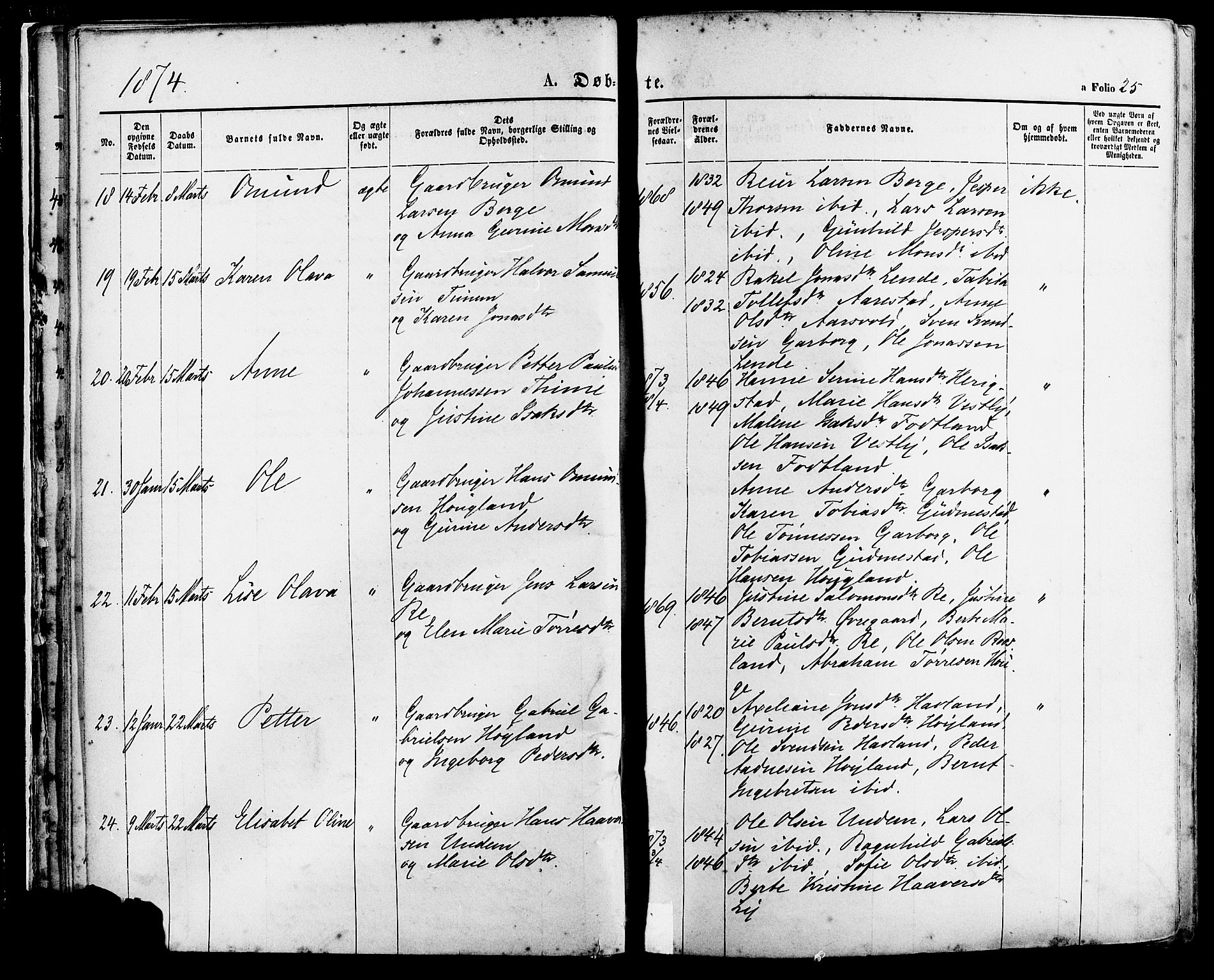 Lye sokneprestkontor, AV/SAST-A-101794/001/30BA/L0008: Parish register (official) no. A 7, 1872-1881, p. 25