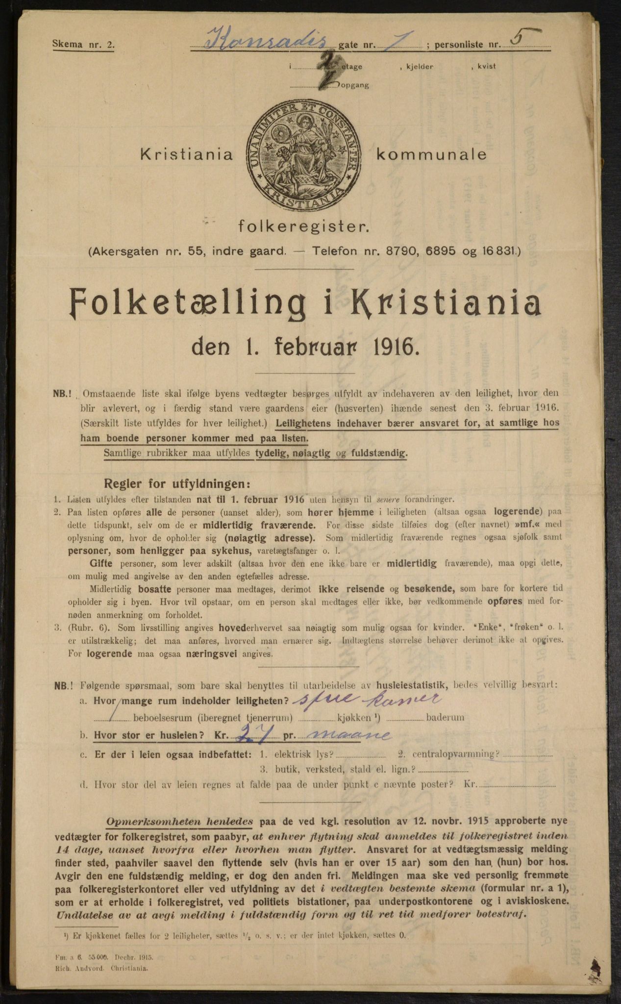 OBA, Municipal Census 1916 for Kristiania, 1916, p. 13341