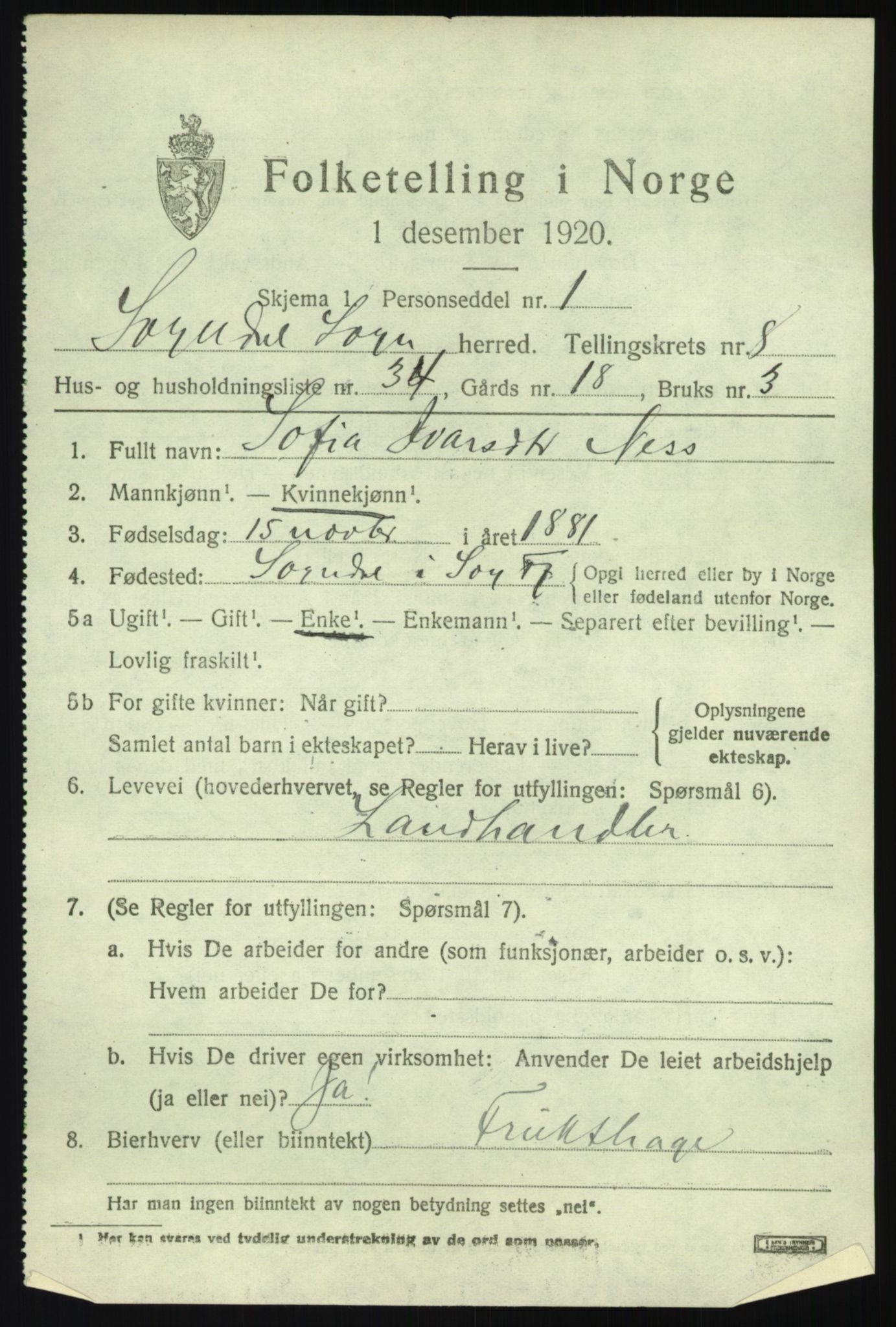 SAB, 1920 census for Sogndal, 1920, p. 4039