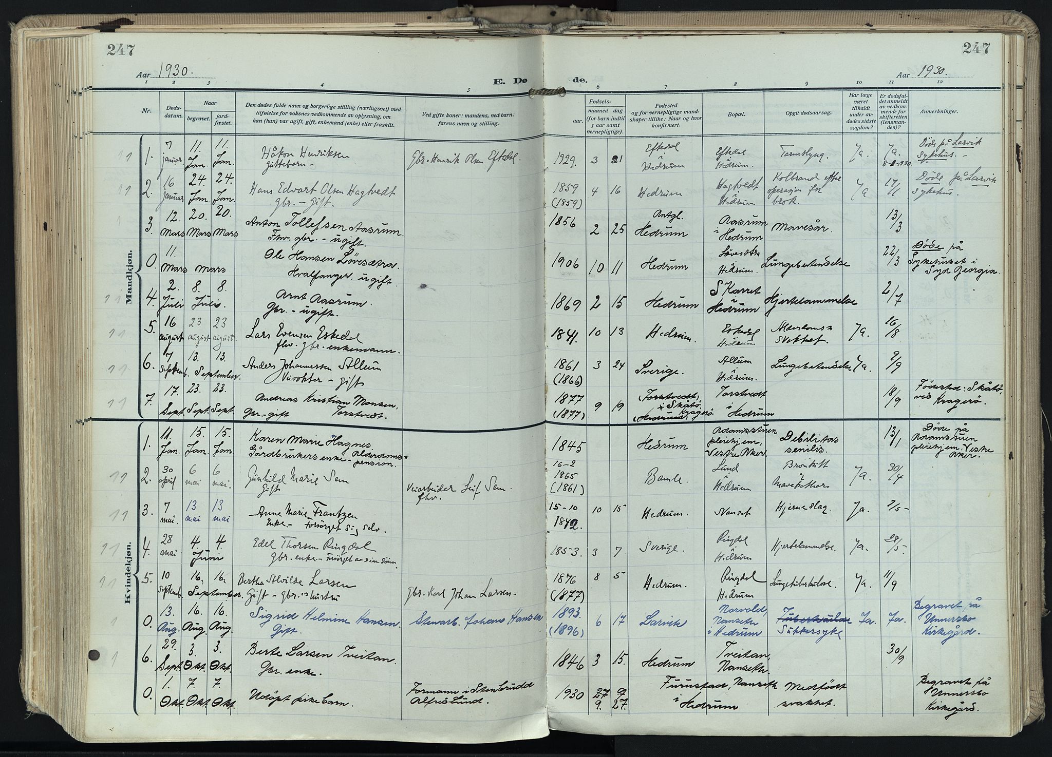 Hedrum kirkebøker, SAKO/A-344/F/Fa/L0011: Parish register (official) no. I 11, 1919-1933, p. 247