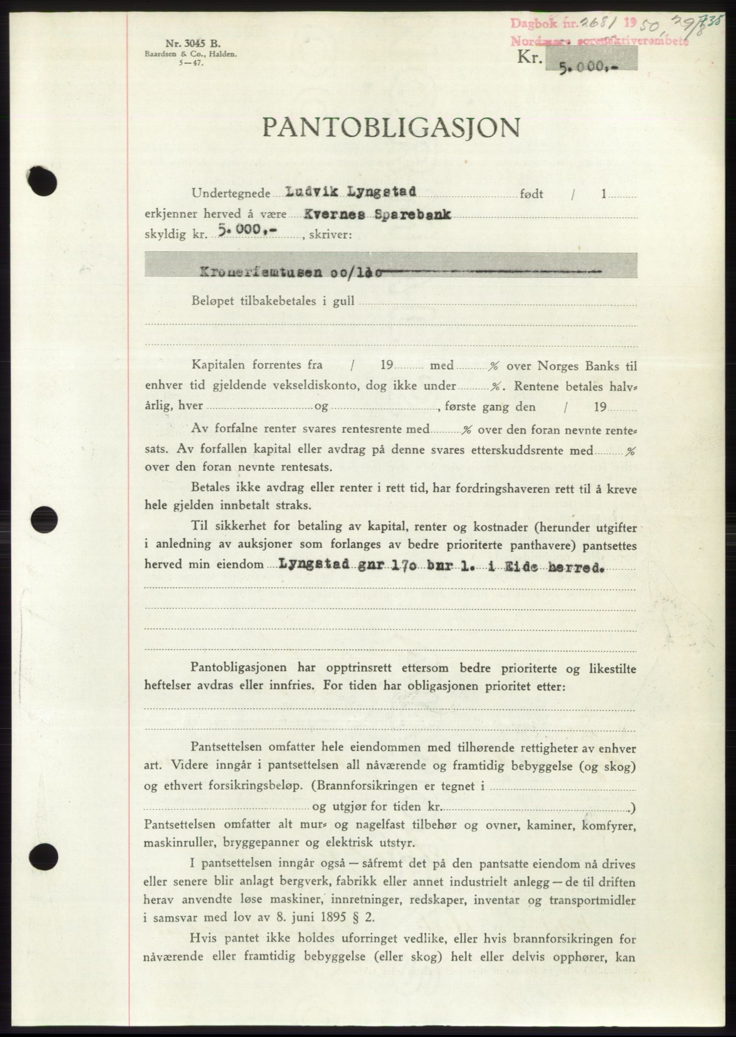 Nordmøre sorenskriveri, AV/SAT-A-4132/1/2/2Ca: Mortgage book no. B105, 1950-1950, Diary no: : 2681/1950