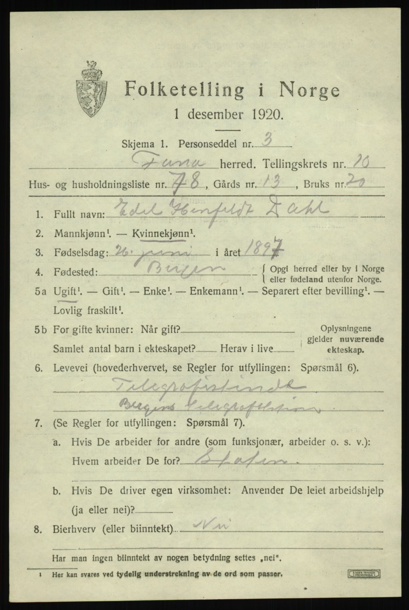 SAB, 1920 census for Fana, 1920, p. 17679