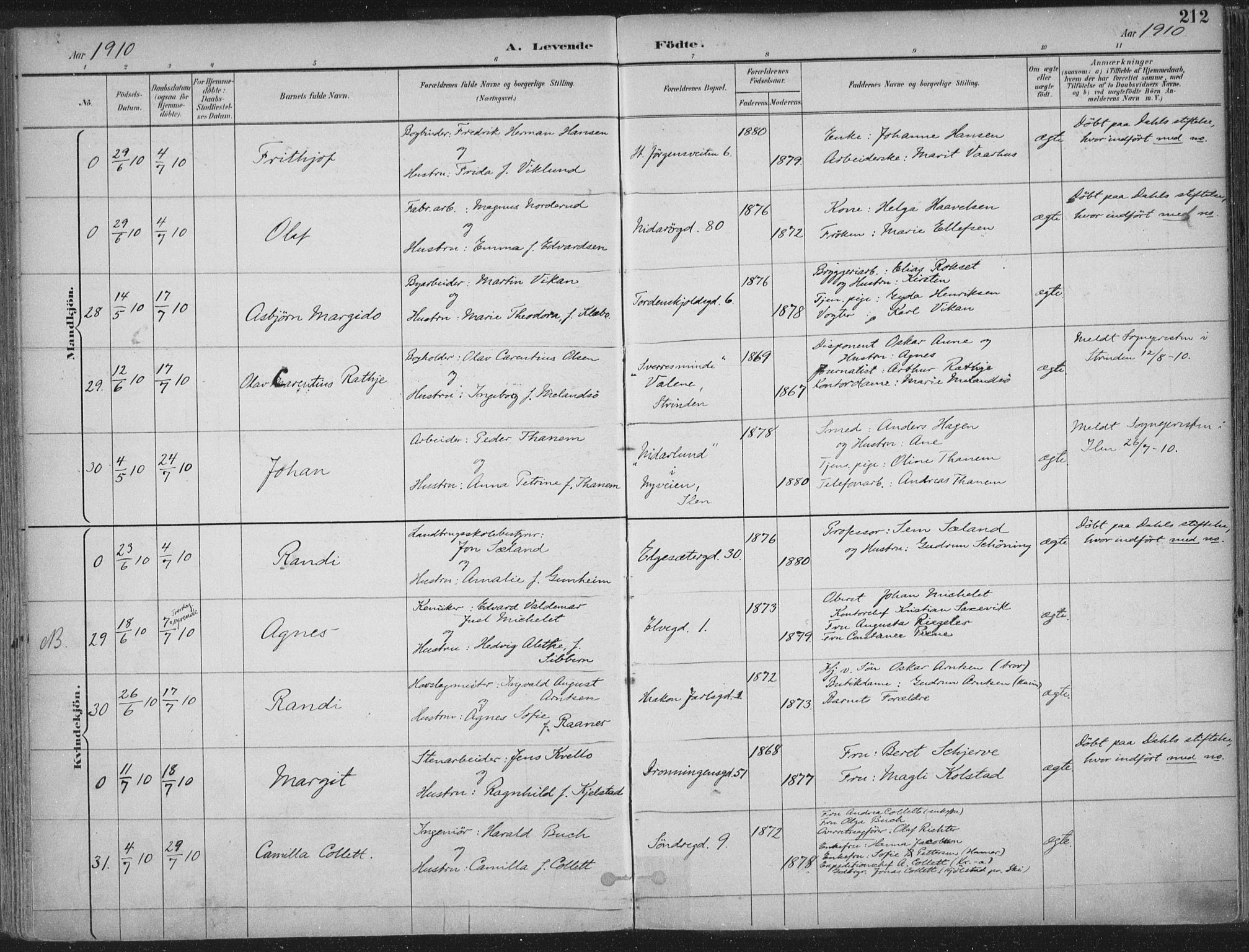 Ministerialprotokoller, klokkerbøker og fødselsregistre - Sør-Trøndelag, SAT/A-1456/601/L0062: Parish register (official) no. 601A30, 1891-1911, p. 212