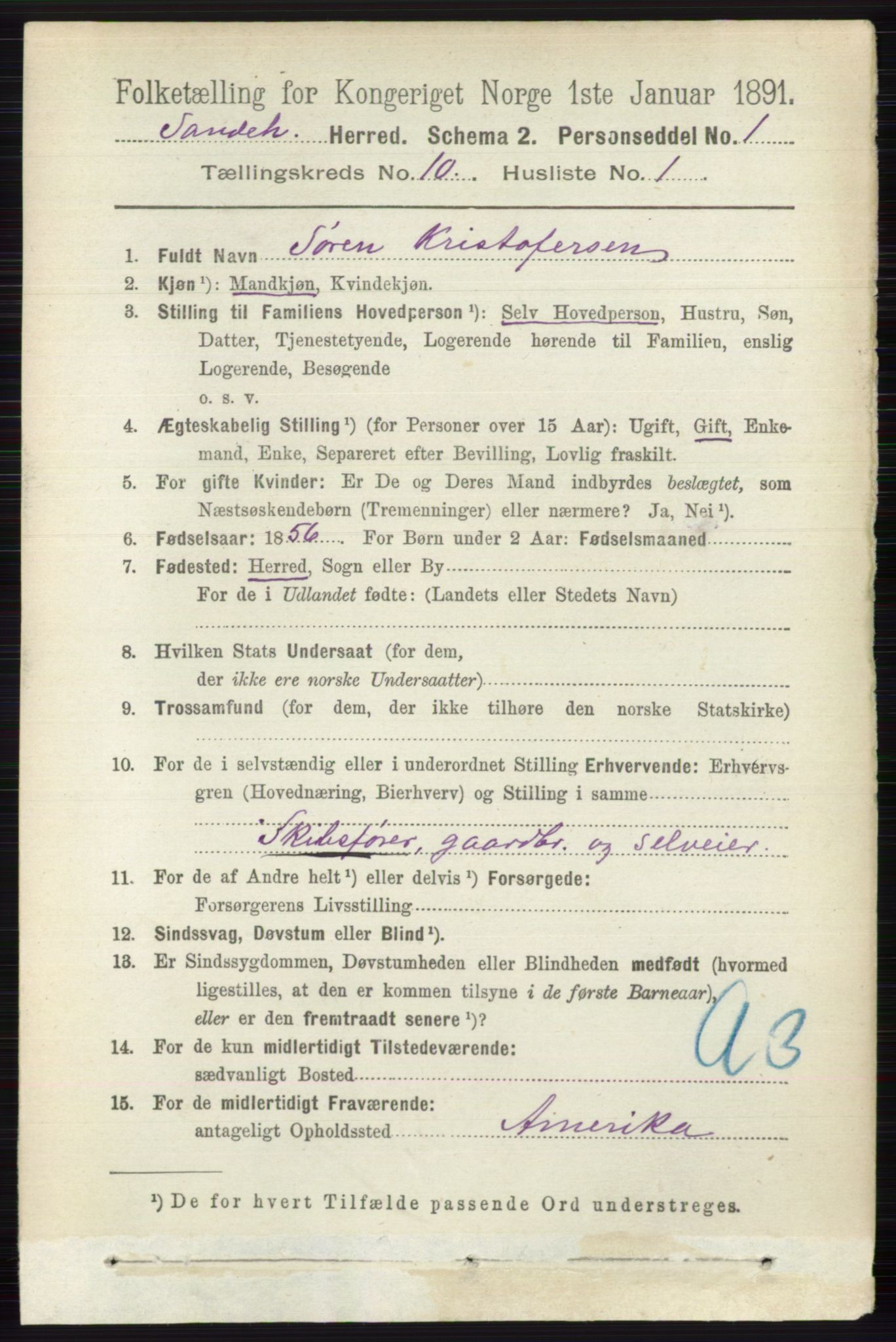 RA, 1891 census for 0724 Sandeherred, 1891, p. 6199