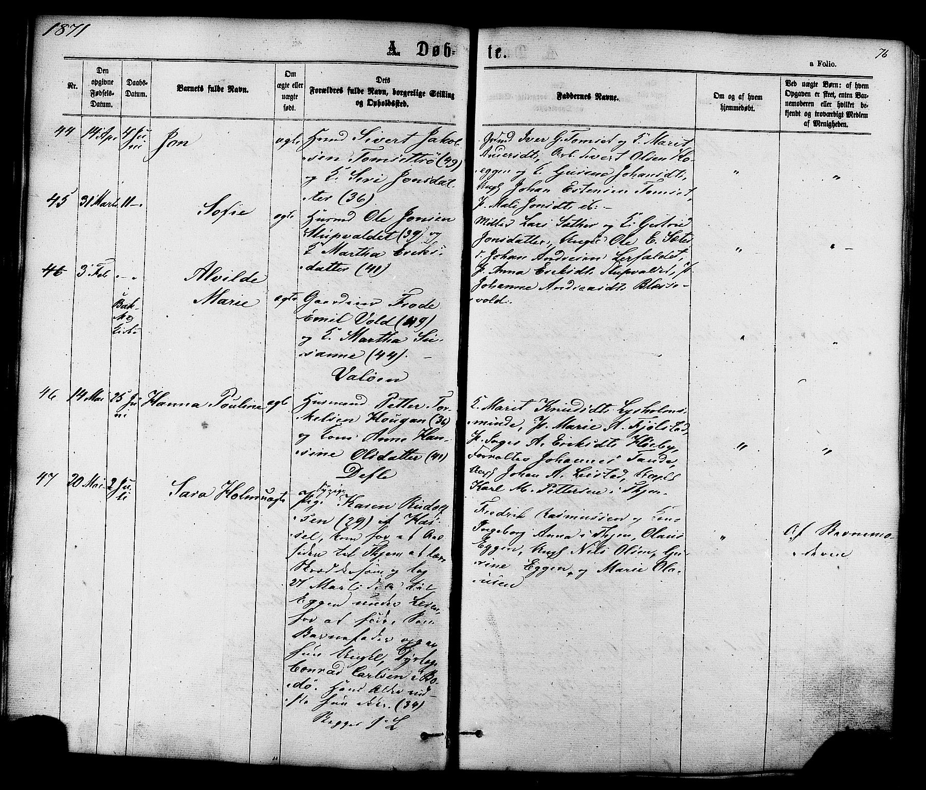 Ministerialprotokoller, klokkerbøker og fødselsregistre - Sør-Trøndelag, AV/SAT-A-1456/606/L0293: Parish register (official) no. 606A08, 1866-1877, p. 76