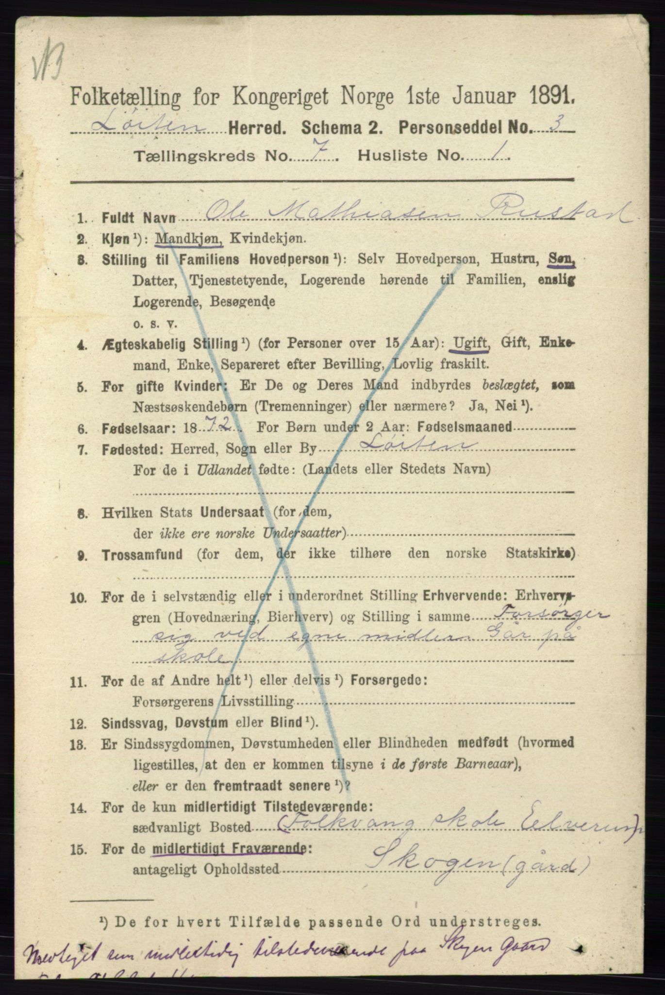 RA, 1891 census for 0415 Løten, 1891, p. 4410