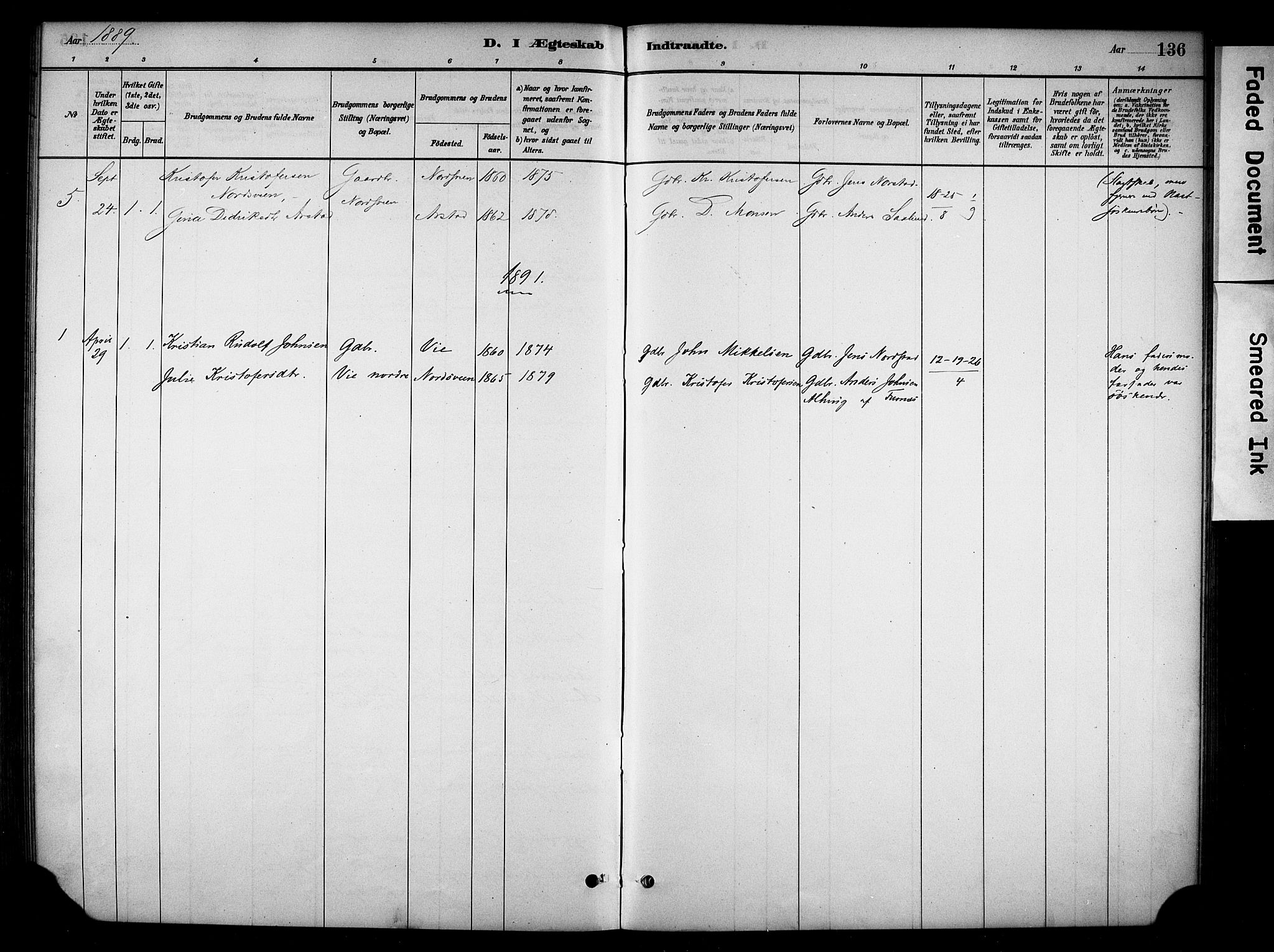 Stange prestekontor, SAH/PREST-002/K/L0019: Parish register (official) no. 19, 1880-1891, p. 136