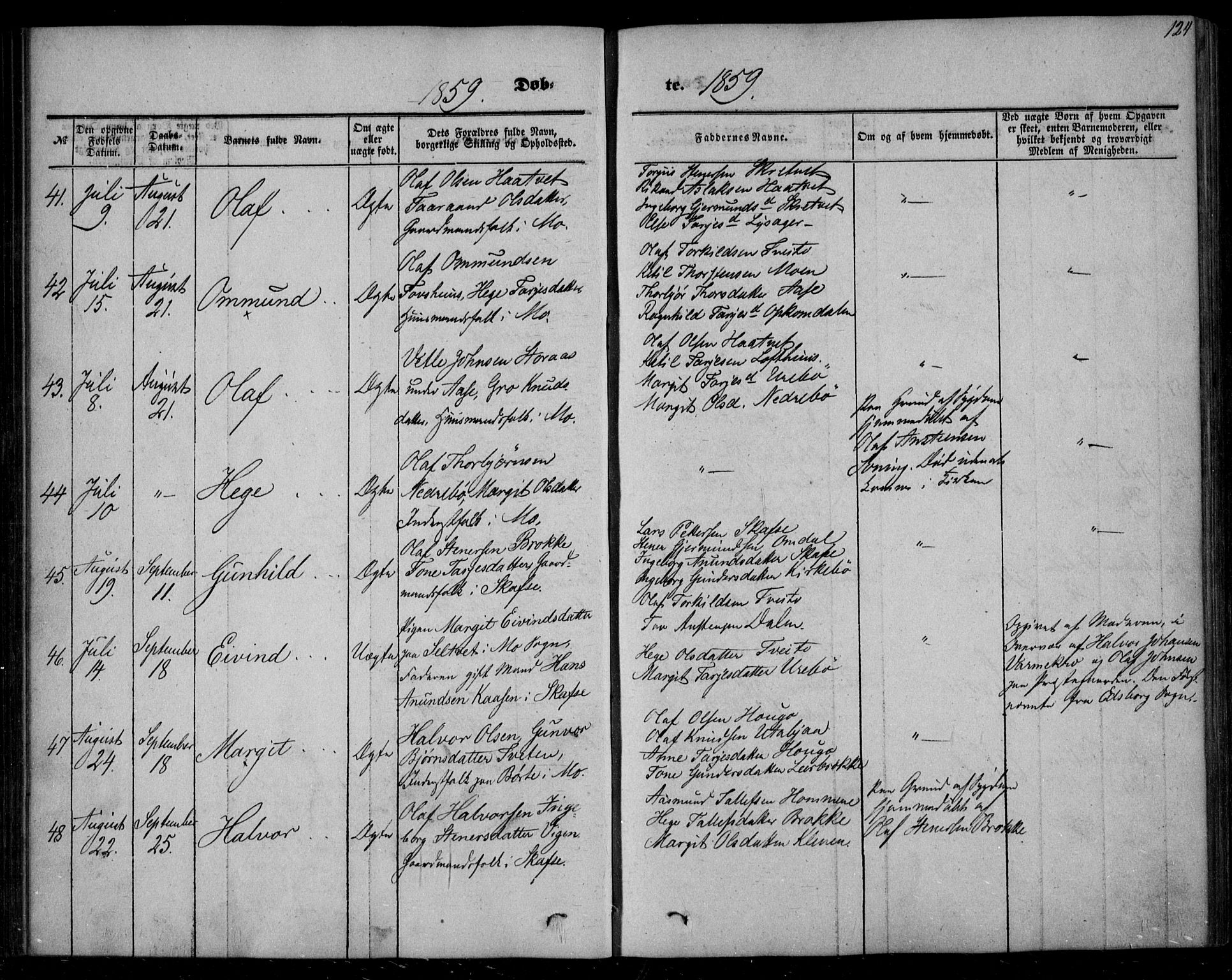 Mo kirkebøker, AV/SAKO-A-286/F/Fa/L0005: Parish register (official) no. I 5, 1844-1864, p. 124