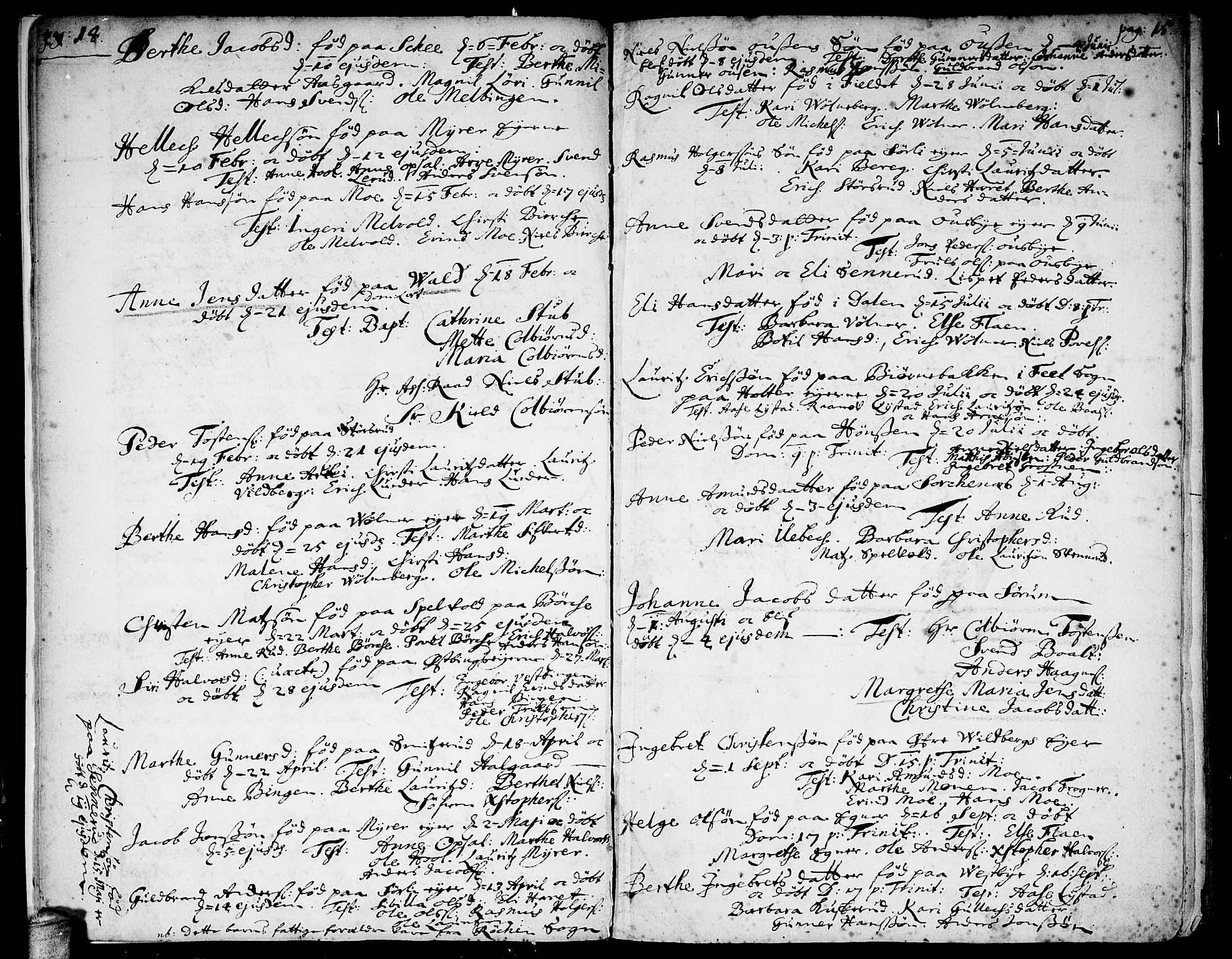 Sørum prestekontor Kirkebøker, SAO/A-10303/F/Fa/L0001: Parish register (official) no. I 1, 1710-1730, p. 14-15