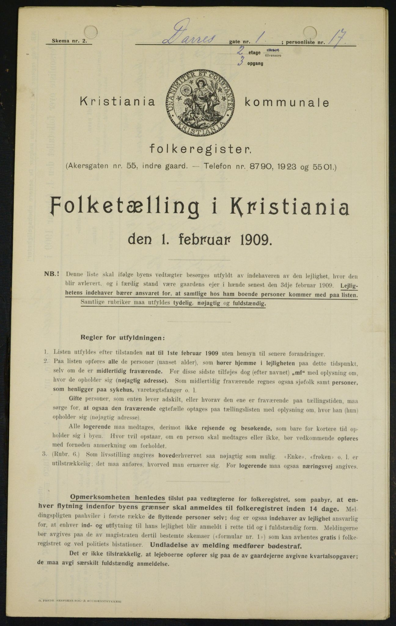 OBA, Municipal Census 1909 for Kristiania, 1909, p. 14019