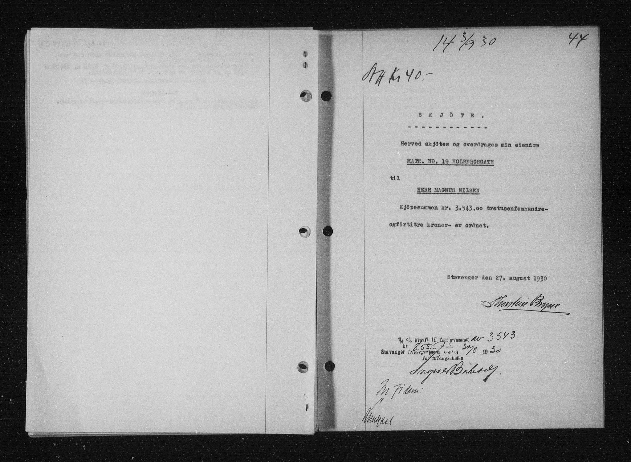 Stavanger byfogd, SAST/A-101408/001/4/41/410/410BB/L0058: Mortgage book no. 48, 1930-1931, Deed date: 03.09.1930