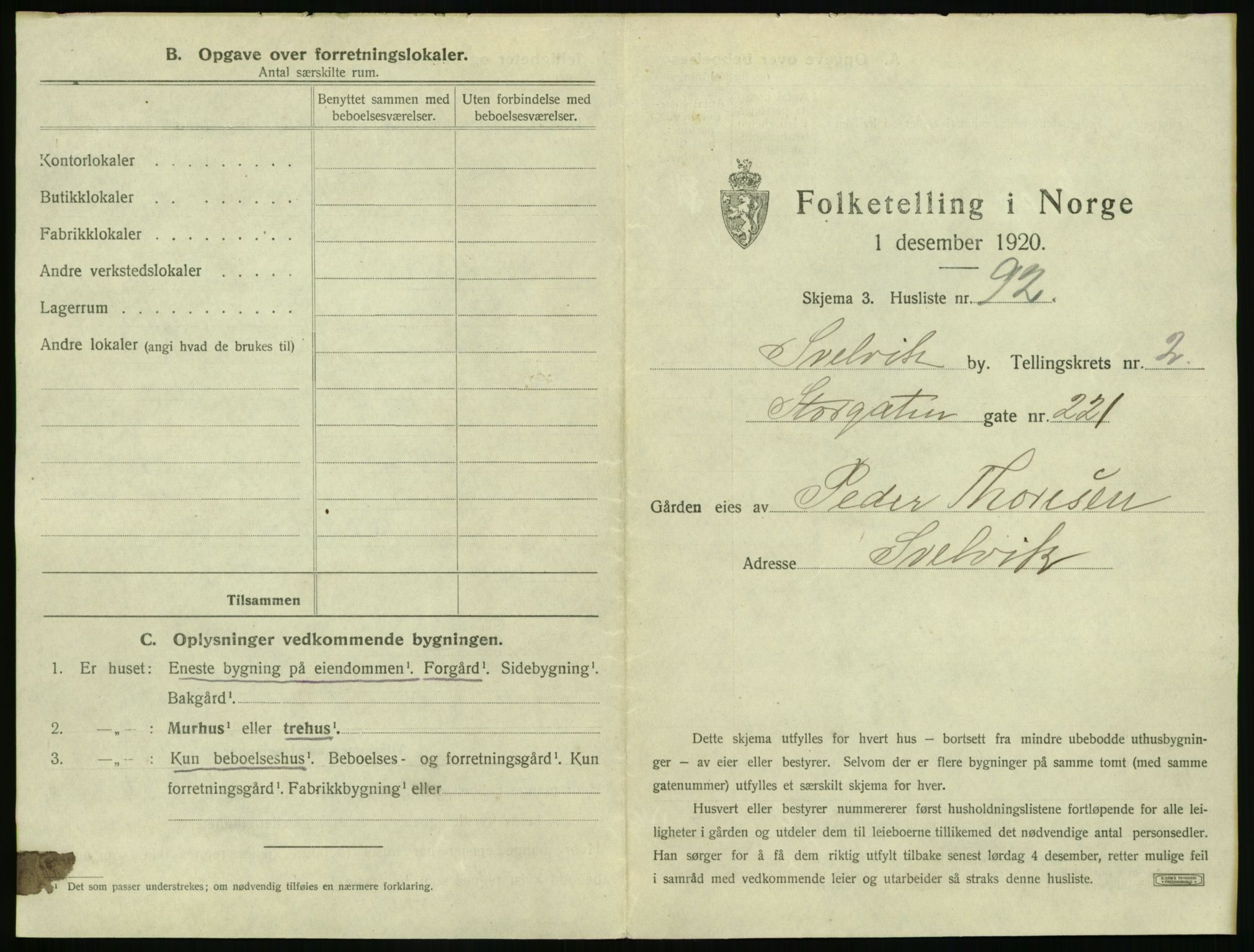 SAKO, 1920 census for Svelvik, 1920, p. 461