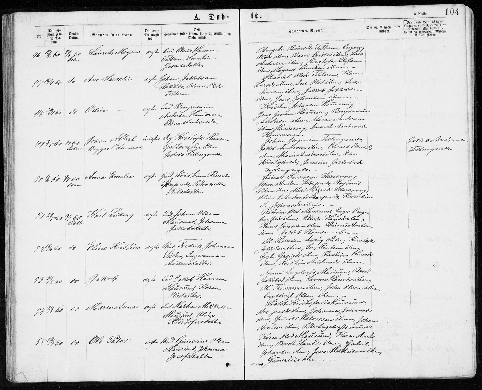 Ministerialprotokoller, klokkerbøker og fødselsregistre - Sør-Trøndelag, AV/SAT-A-1456/640/L0576: Parish register (official) no. 640A01, 1846-1876, p. 104