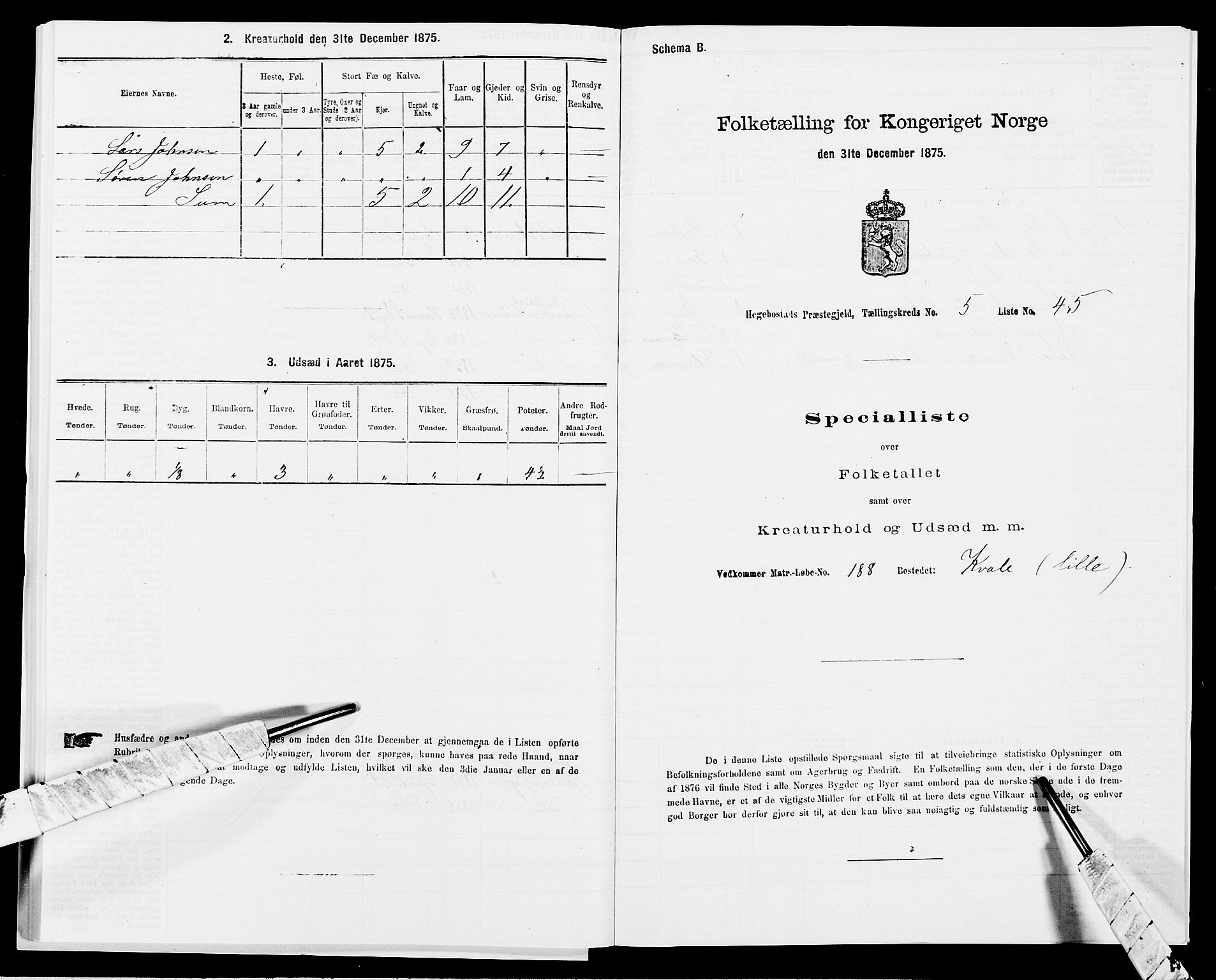 SAK, 1875 census for 1034P Hægebostad, 1875, p. 559
