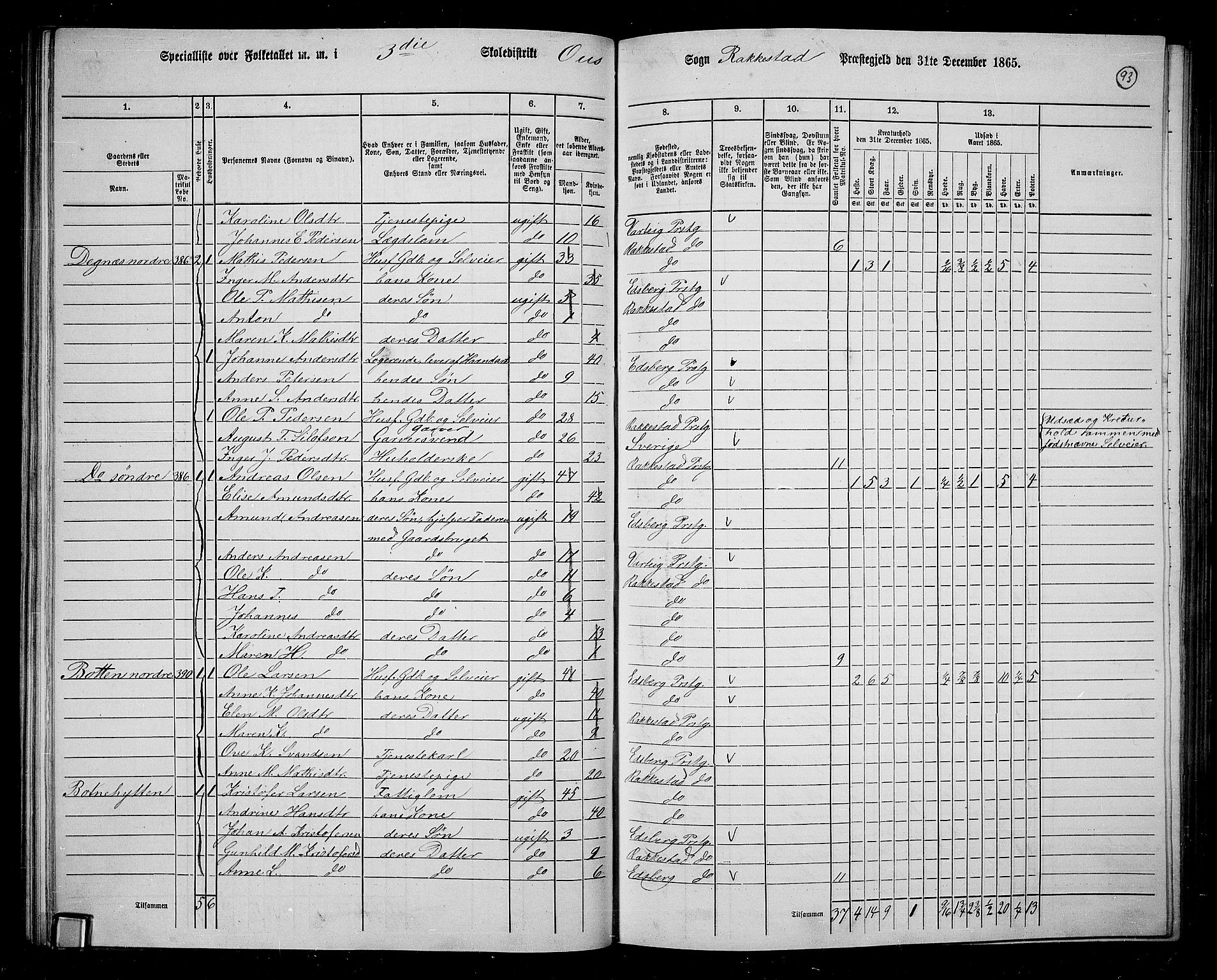 RA, 1865 census for Rakkestad, 1865, p. 92