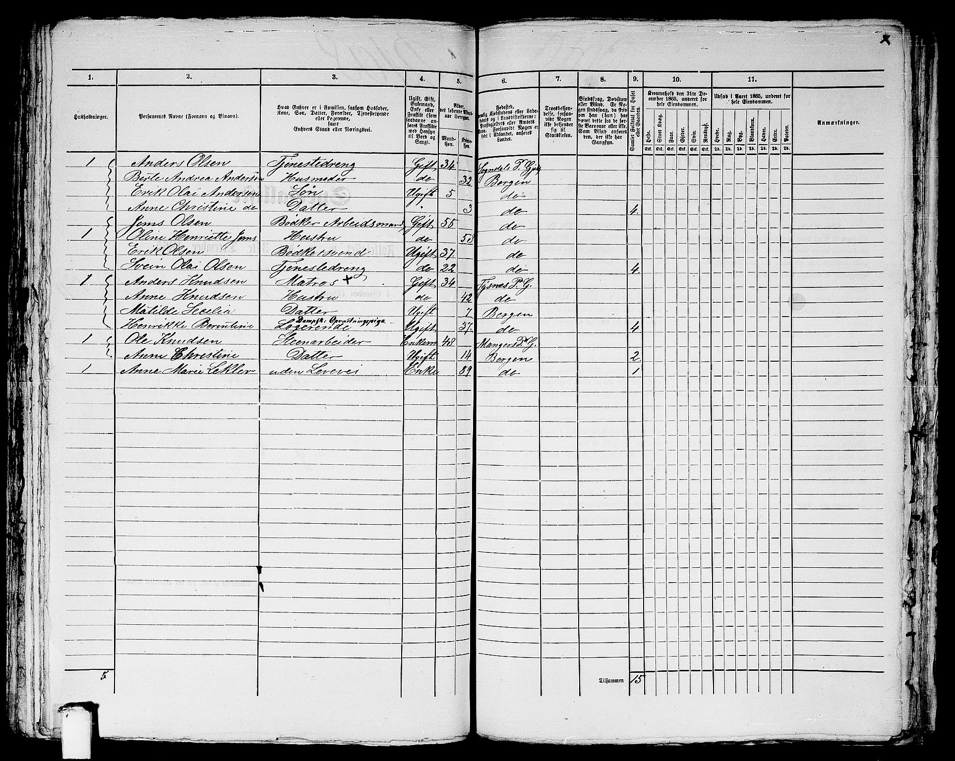 RA, 1865 census for Bergen, 1865, p. 4309