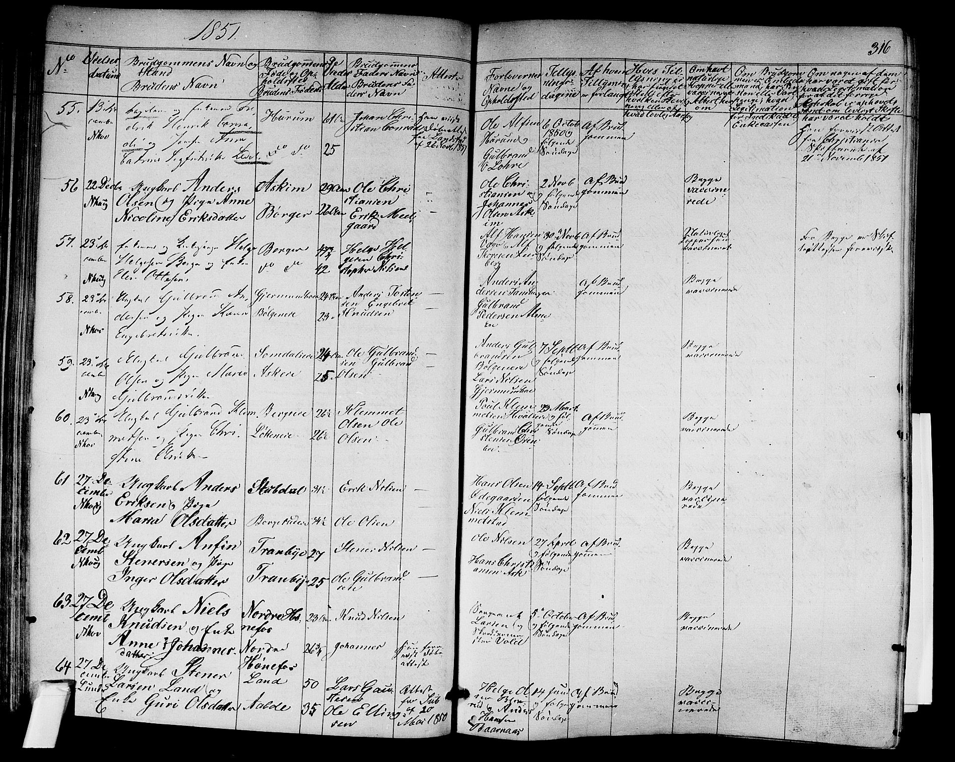 Norderhov kirkebøker, AV/SAKO-A-237/F/Fa/L0011: Parish register (official) no. 11, 1847-1856, p. 316