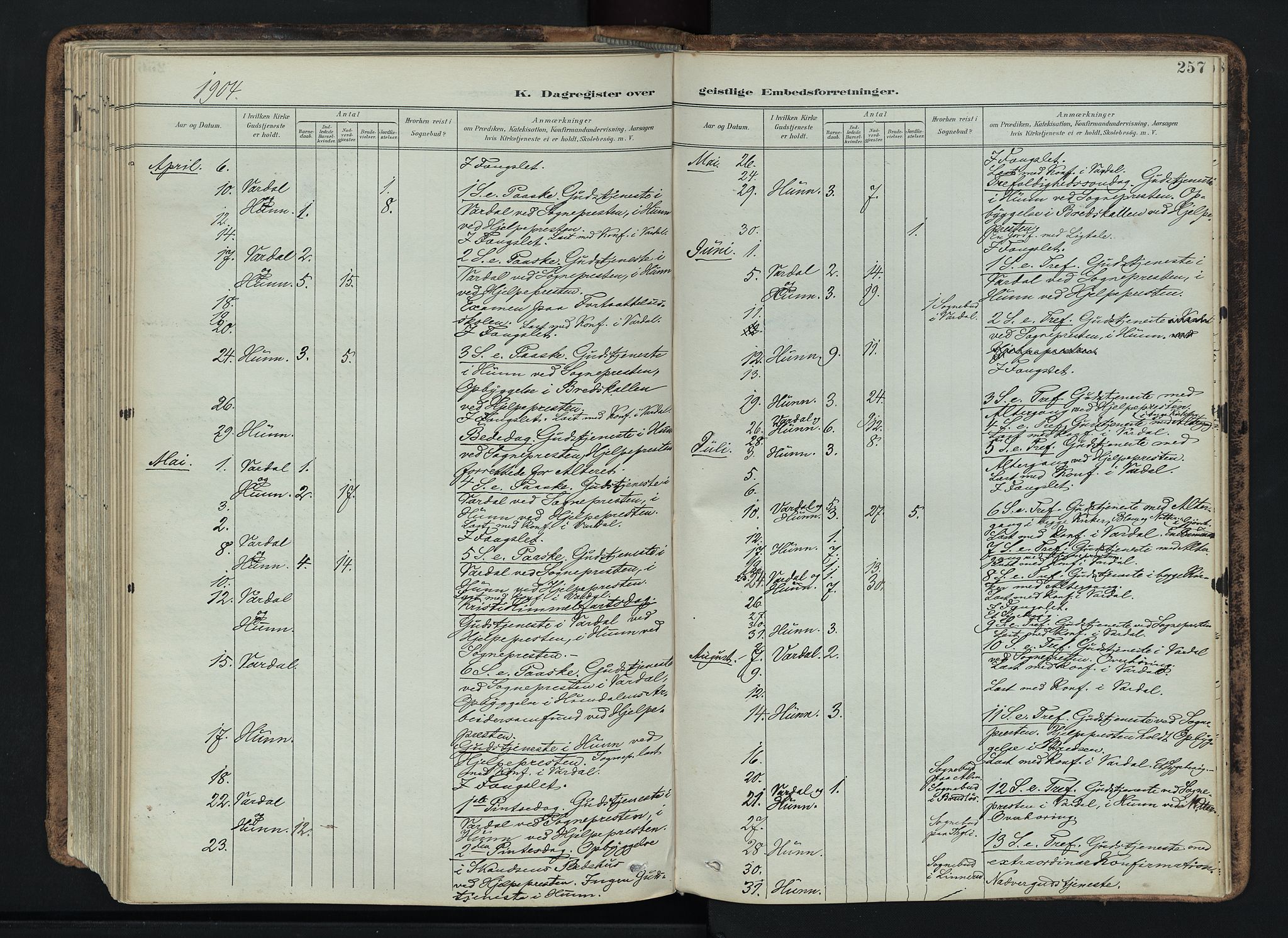 Vardal prestekontor, SAH/PREST-100/H/Ha/Haa/L0019: Parish register (official) no. 19, 1893-1907, p. 257