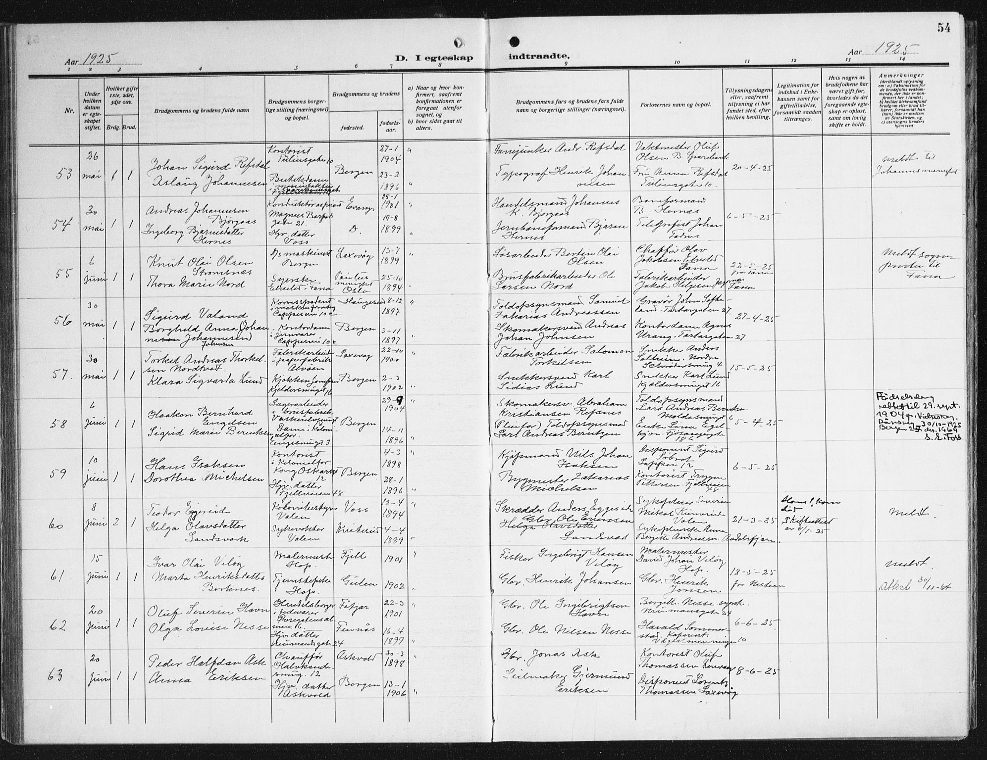 Domkirken sokneprestembete, AV/SAB-A-74801/H/Haa/L0039: Parish register (official) no. D 6, 1921-1937, p. 54