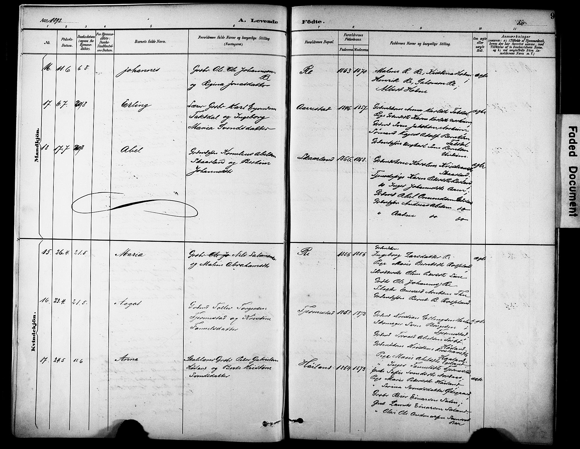 Lye sokneprestkontor, AV/SAST-A-101794/001/30BA/L0011: Parish register (official) no. A 9, 1893-1903, p. 9