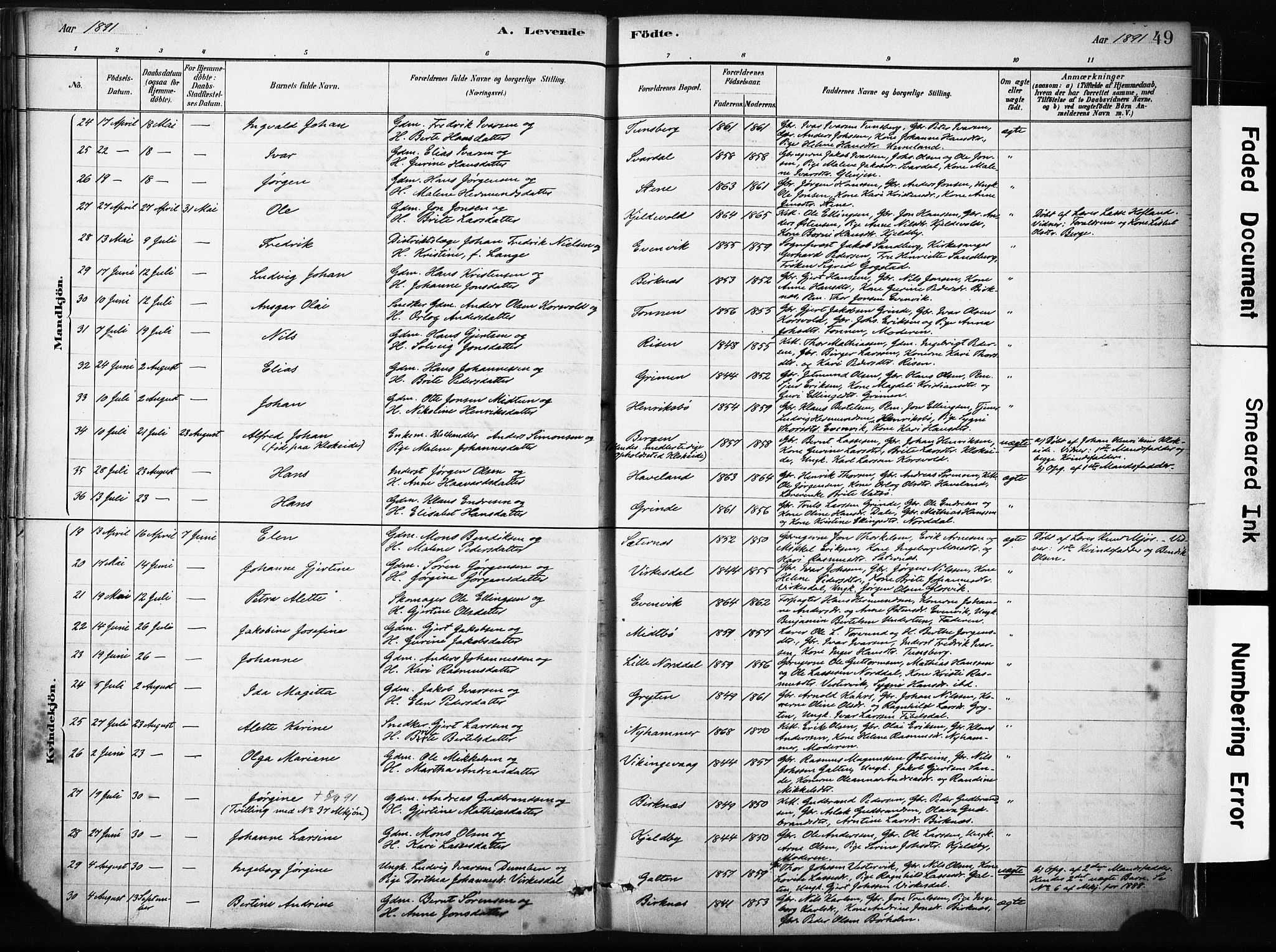 Gulen sokneprestembete, AV/SAB-A-80201/H/Haa/Haab/L0001: Parish register (official) no. B 1, 1881-1905, p. 49