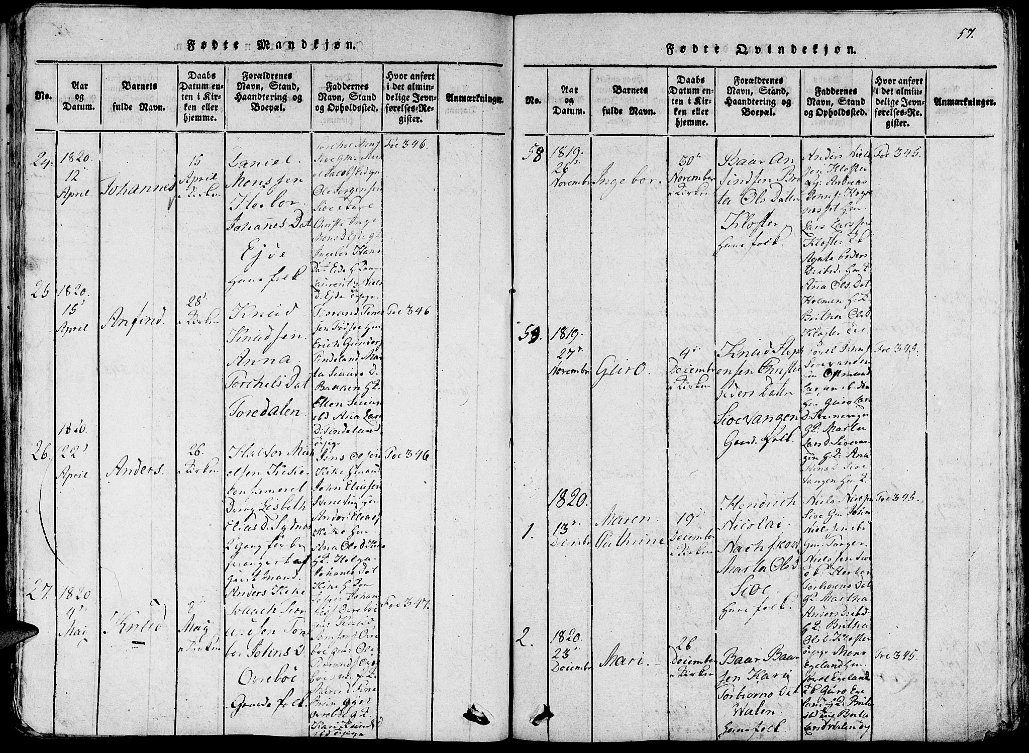 Fjelberg sokneprestembete, SAB/A-75201/H/Haa: Parish register (official) no. A 4, 1816-1822, p. 57
