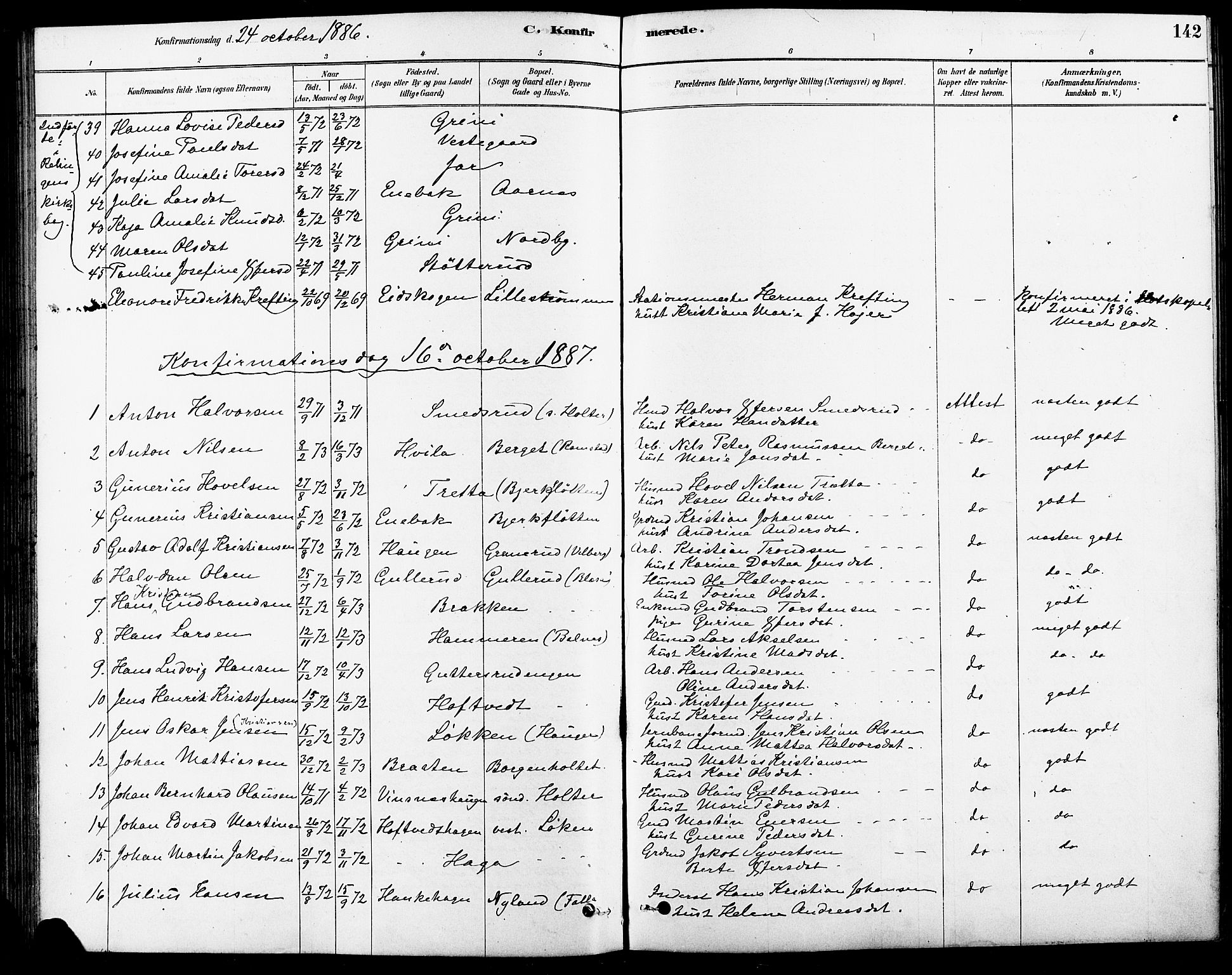 Fet prestekontor Kirkebøker, SAO/A-10370a/F/Fa/L0014: Parish register (official) no. I 14, 1878-1891, p. 142