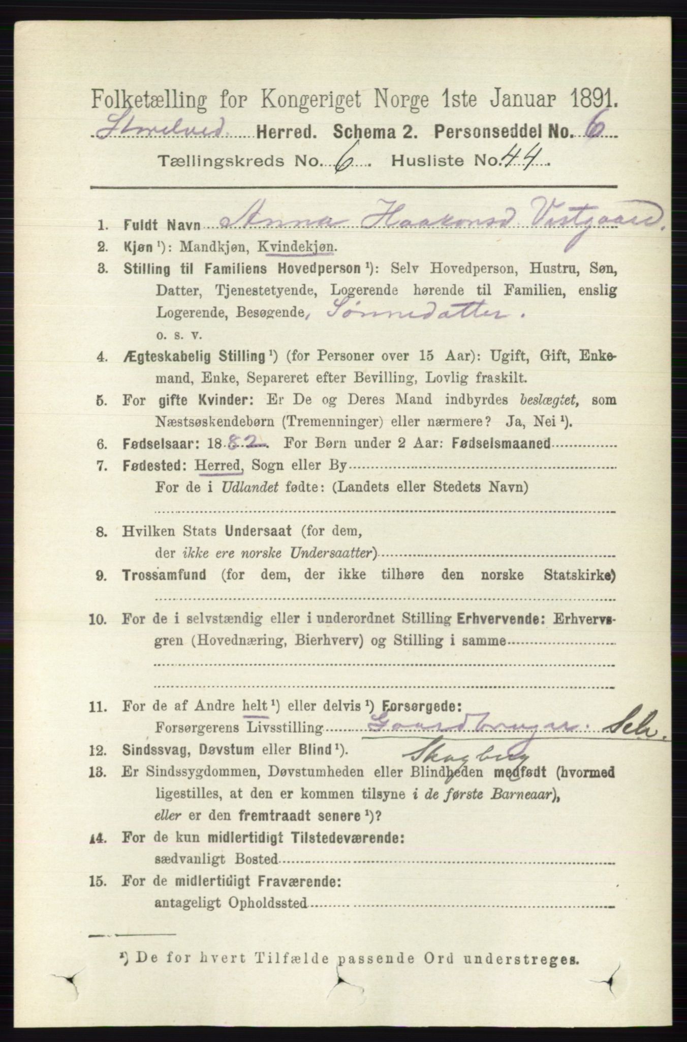 RA, 1891 census for 0430 Stor-Elvdal, 1891, p. 2416