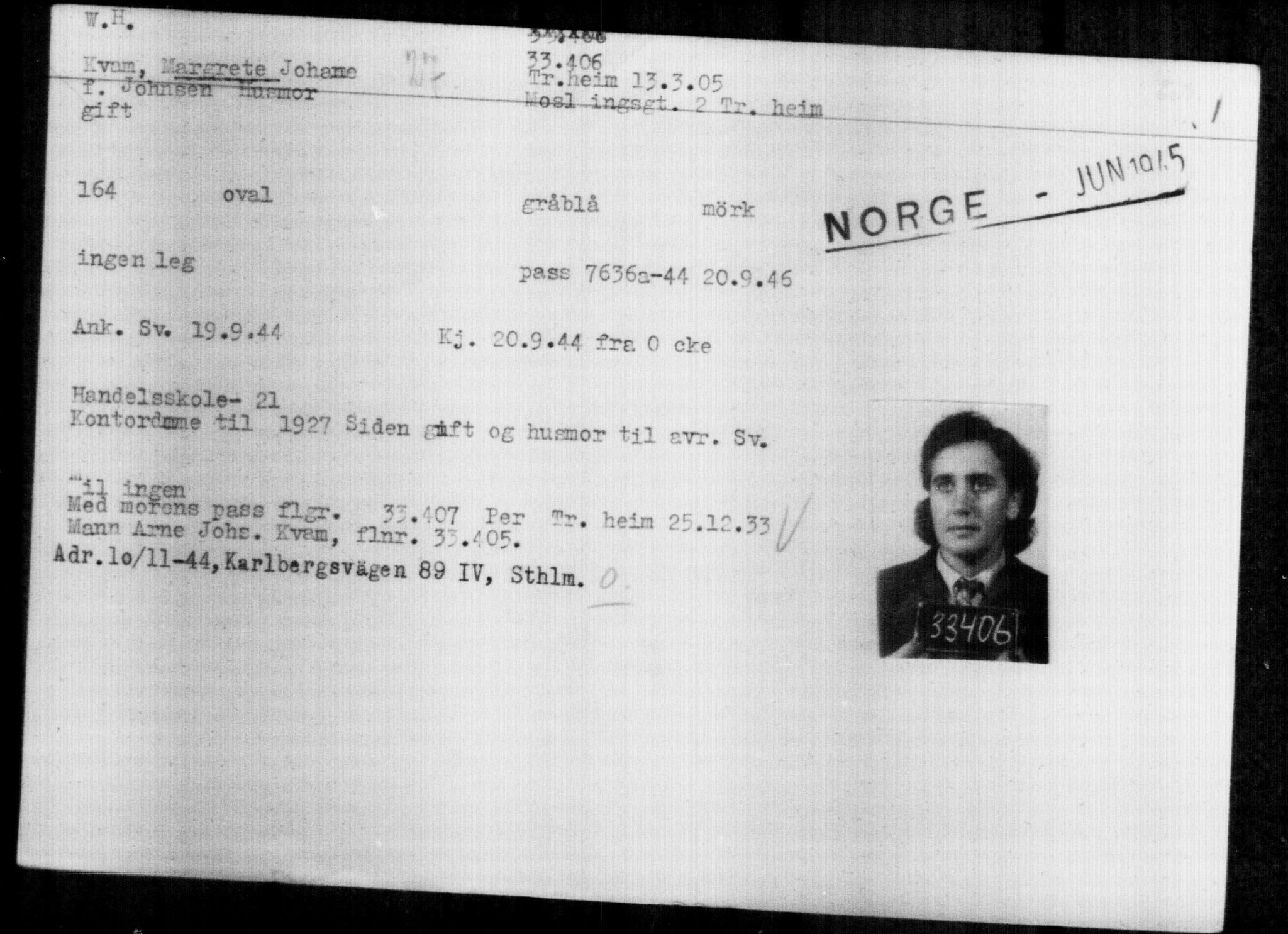 Utenriksstasjonene, Legasjonen i Stockholm, Flyktningkontoret, AV/RA-S-6753/V/Va/L0013: Kjesäterkartoteket, flyktninger med registreringsnr. 31500-34731, 1940-1945, p. 2008