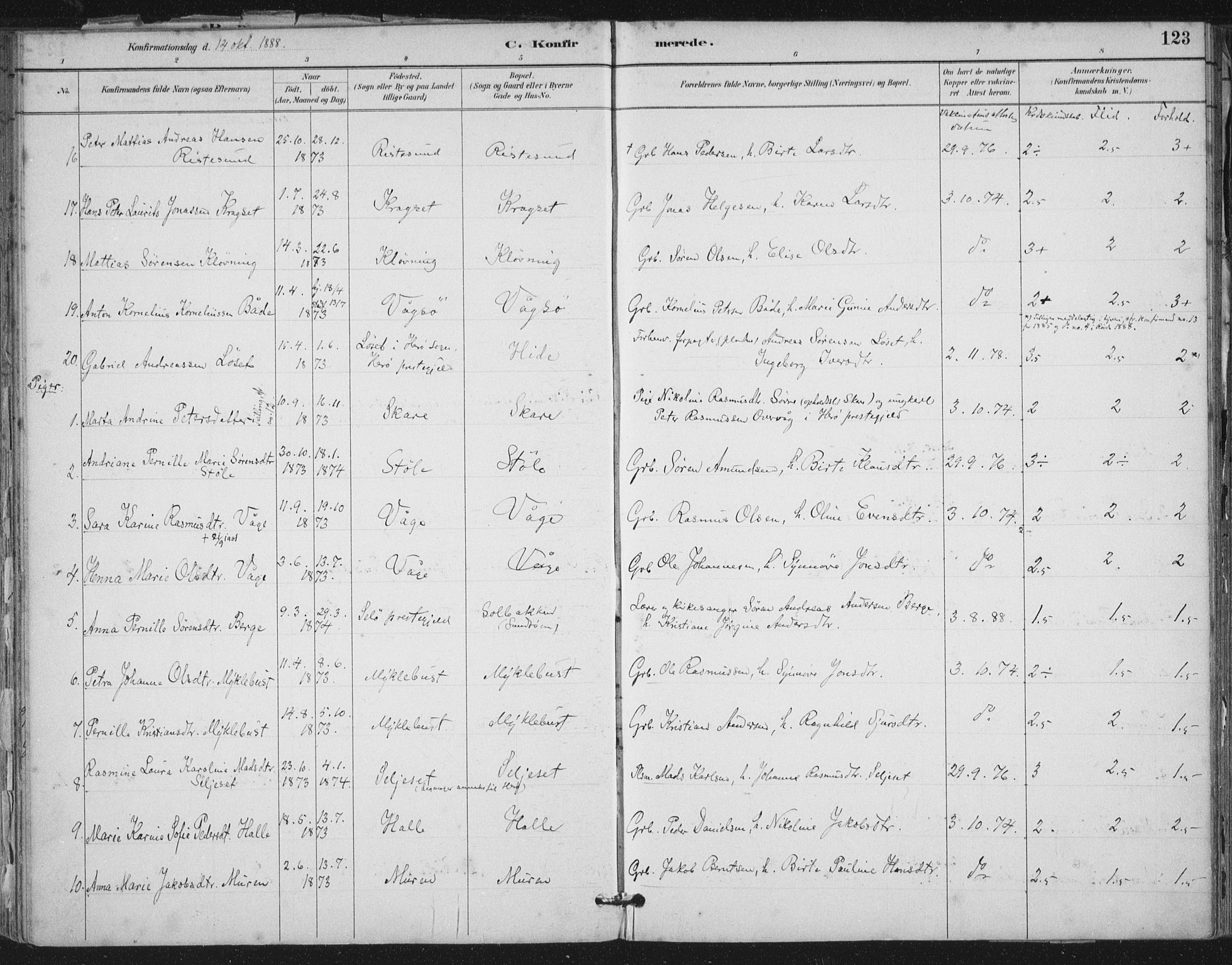 Ministerialprotokoller, klokkerbøker og fødselsregistre - Møre og Romsdal, AV/SAT-A-1454/503/L0037: Parish register (official) no. 503A05, 1884-1900, p. 123