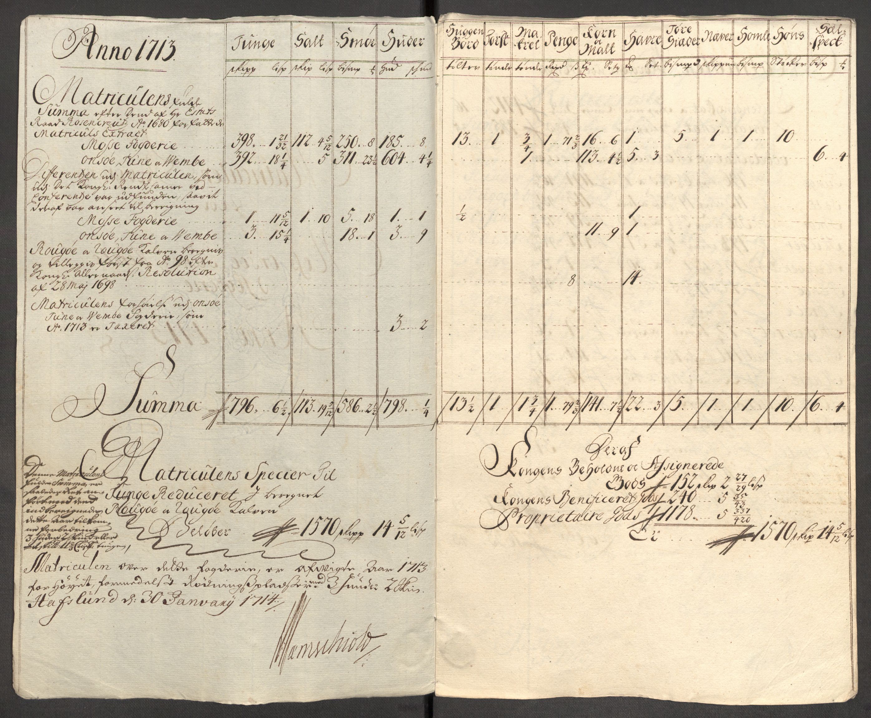 Rentekammeret inntil 1814, Reviderte regnskaper, Fogderegnskap, AV/RA-EA-4092/R04/L0138: Fogderegnskap Moss, Onsøy, Tune, Veme og Åbygge, 1713-1714, p. 28