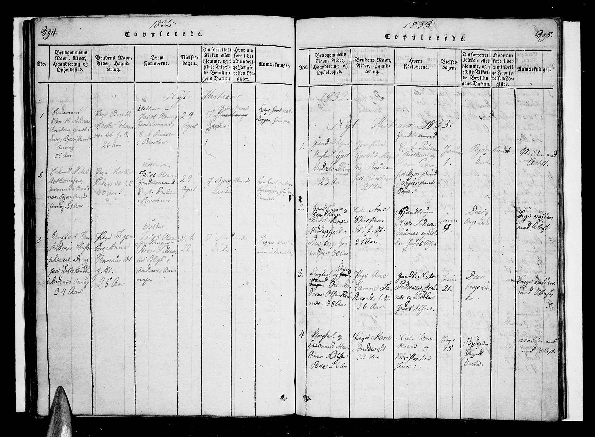 Ministerialprotokoller, klokkerbøker og fødselsregistre - Nordland, AV/SAT-A-1459/897/L1395: Parish register (official) no. 897A03, 1820-1841, p. 394-395