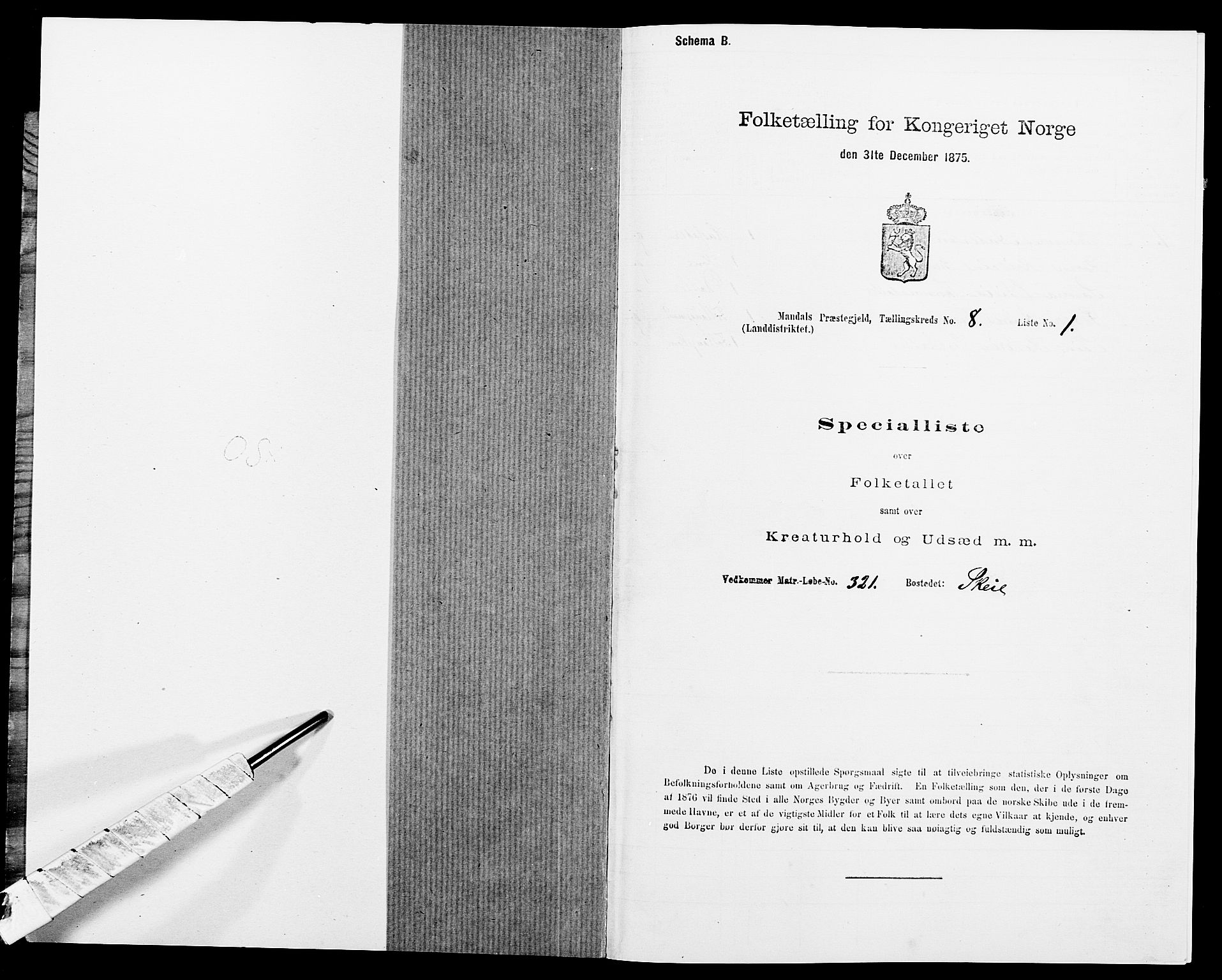 SAK, 1875 census for 1019L Mandal/Halse og Harkmark, 1875, p. 1124