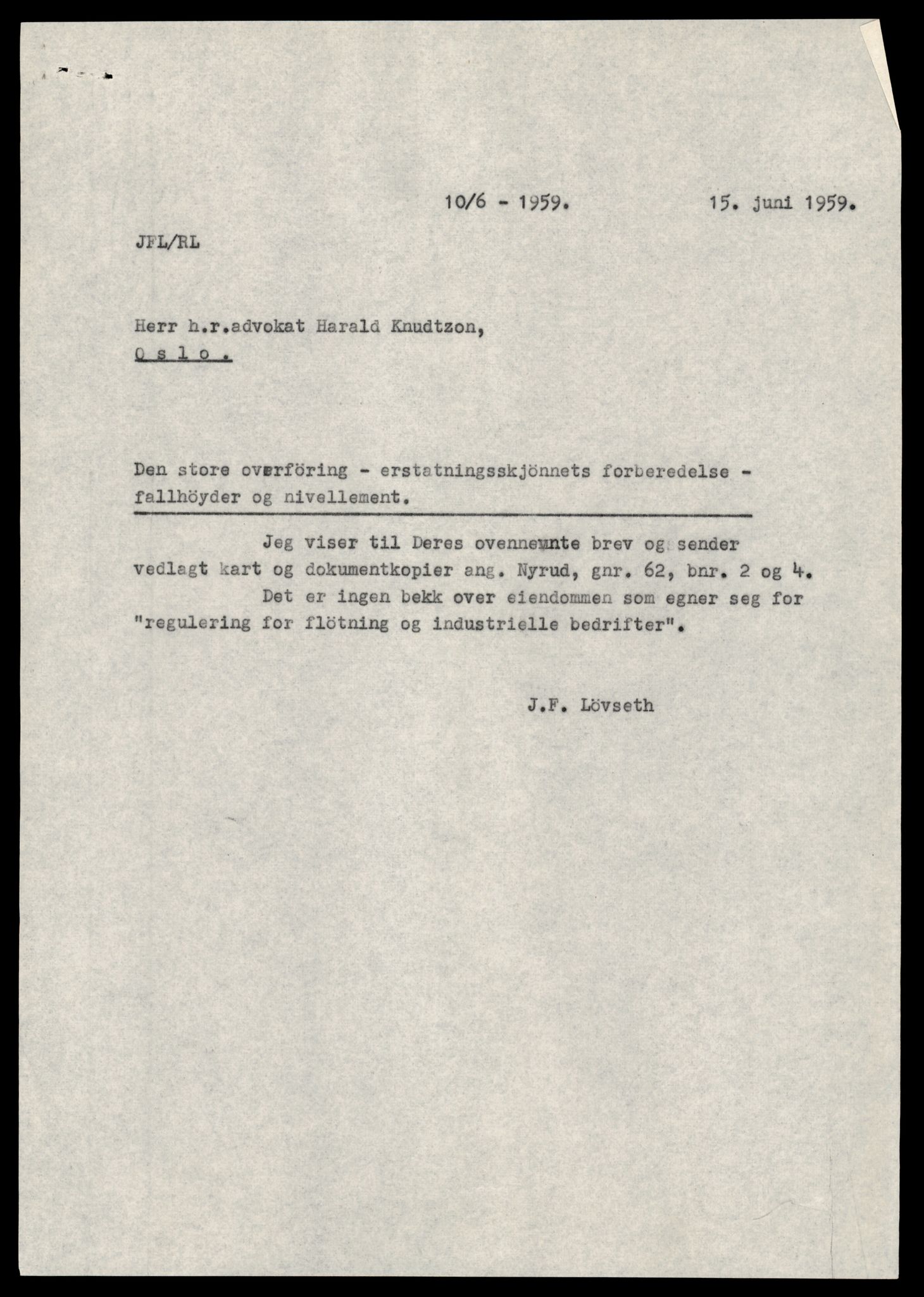 Statskog Trøndelag / Møre, AV/SAT-A-4532/1/D/Da/L0336/0007: Sakarkiv / Vassdragsreguleringer m.m. - Kraftverkene Øvre Namsen, diverse (grunnerstatninger), 1957-1963, p. 30