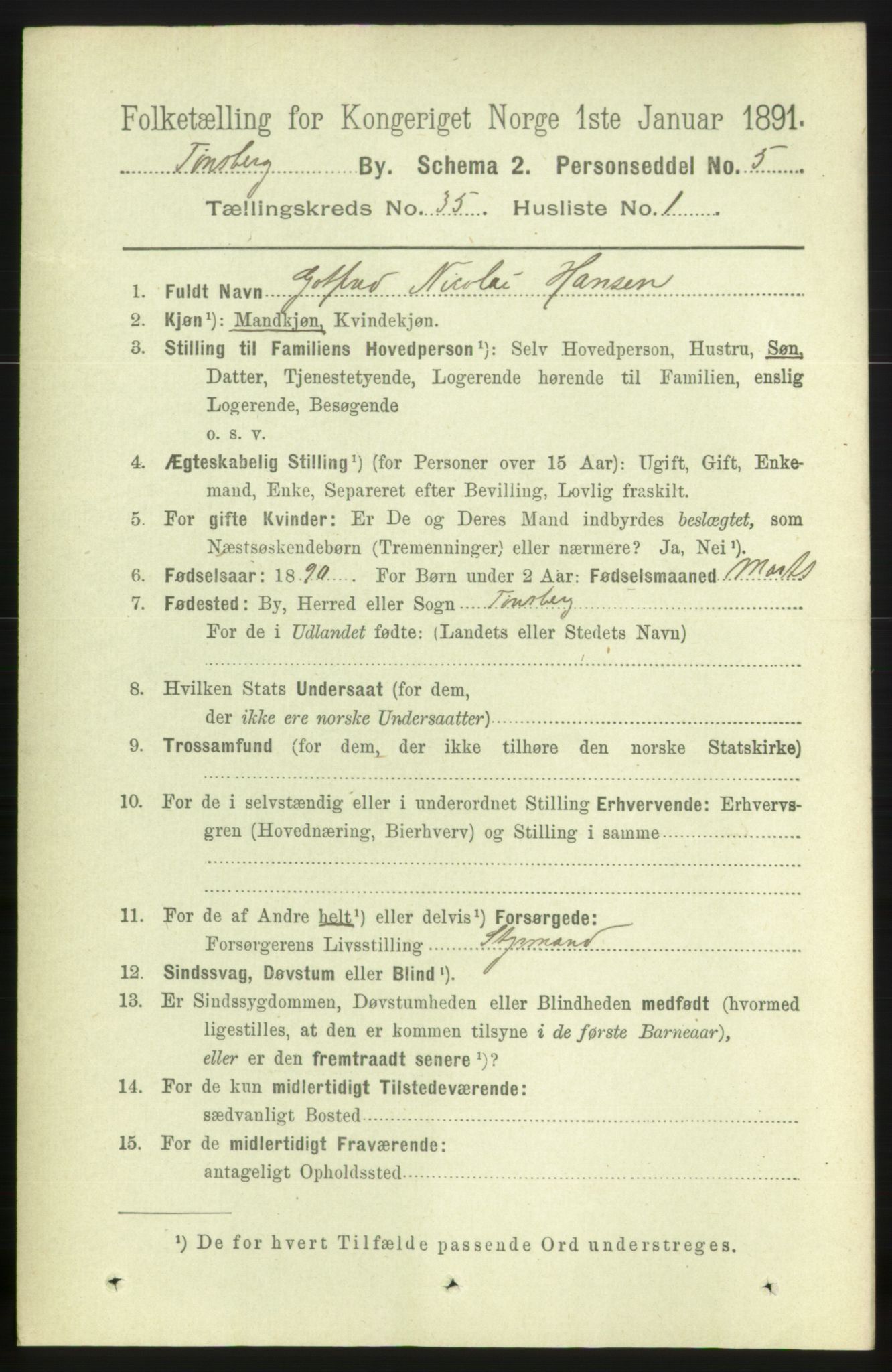 RA, 1891 census for 0705 Tønsberg, 1891, p. 7775