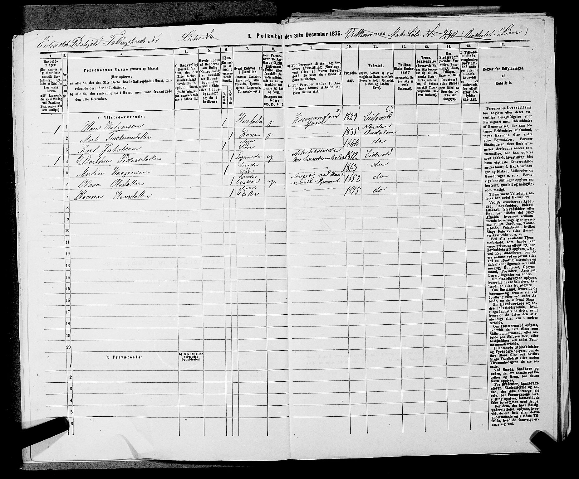 RA, 1875 census for 0237P Eidsvoll, 1875, p. 1506