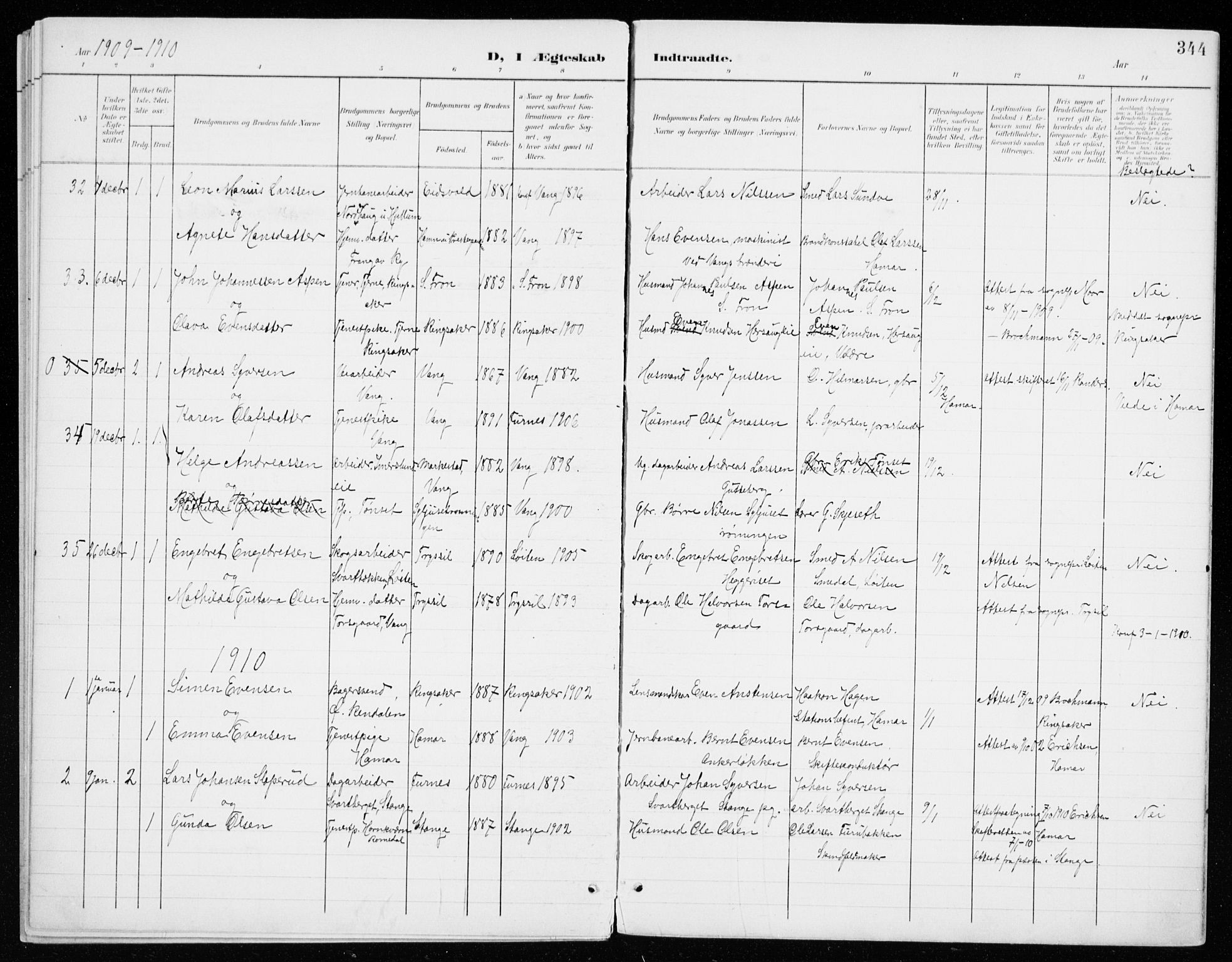 Vang prestekontor, Hedmark, AV/SAH-PREST-008/H/Ha/Haa/L0021: Parish register (official) no. 21, 1902-1917, p. 344