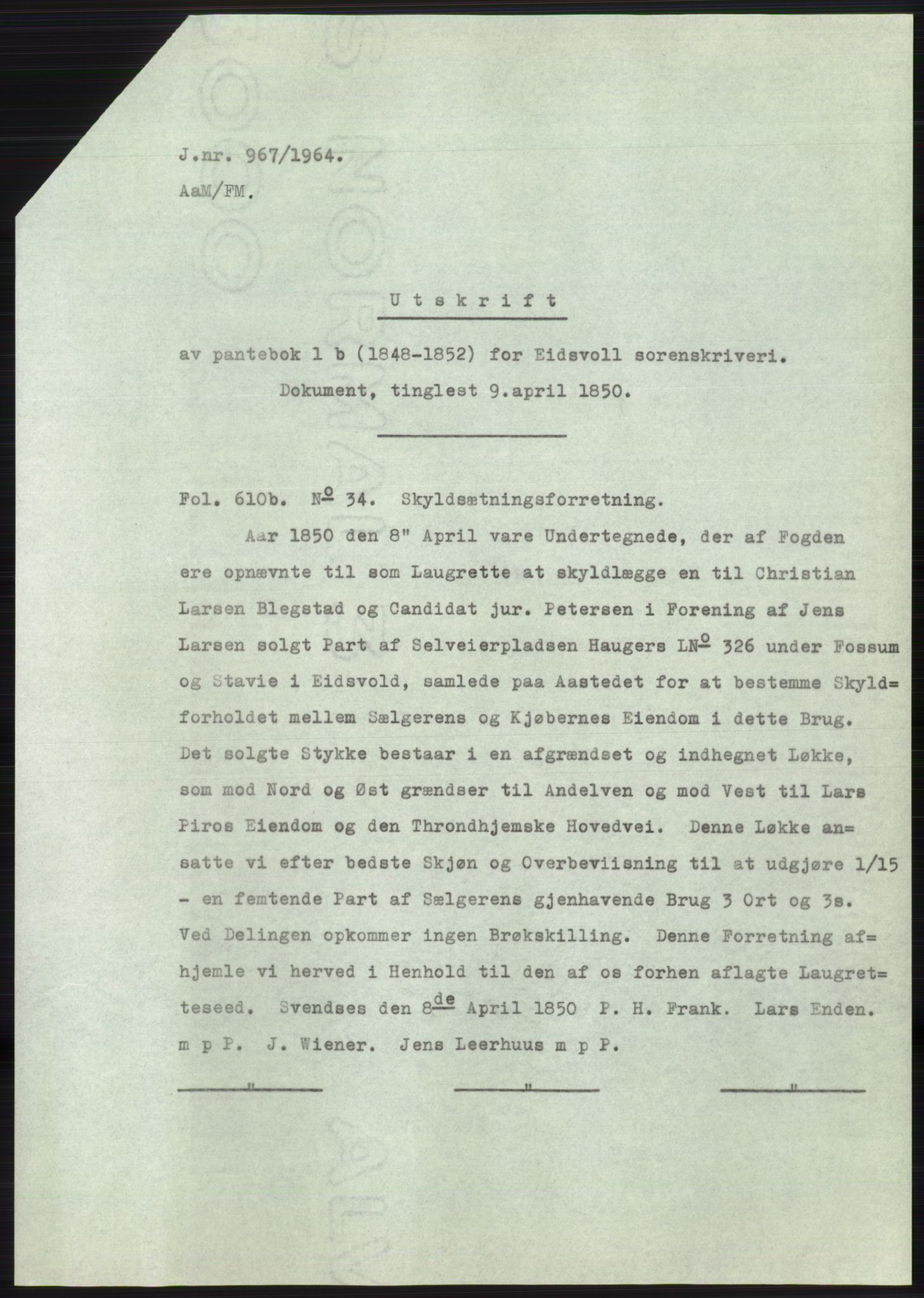 Statsarkivet i Oslo, AV/SAO-A-10621/Z/Zd/L0020: Avskrifter, j.nr 905-1844/1964, 1964, p. 28