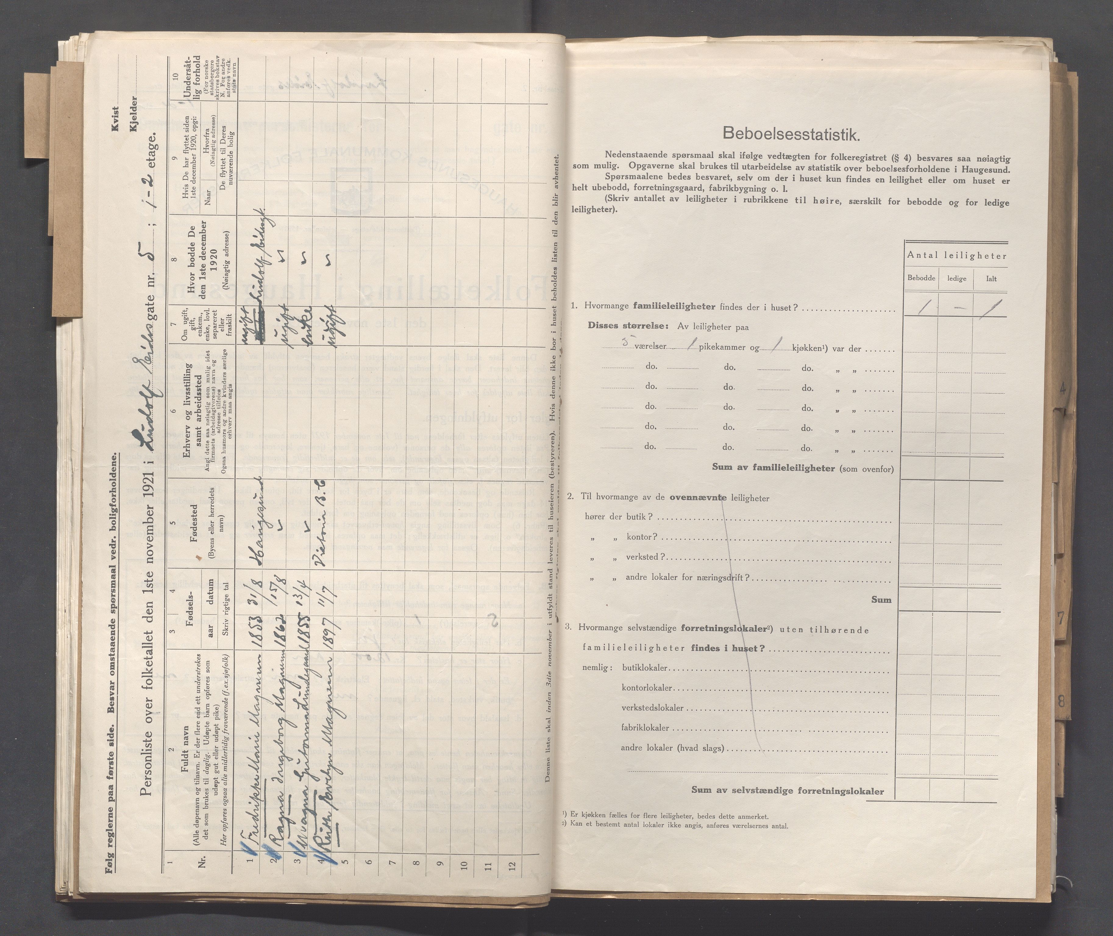 IKAR, Local census 1.11.1921 for Haugesund, 1921, p. 3047