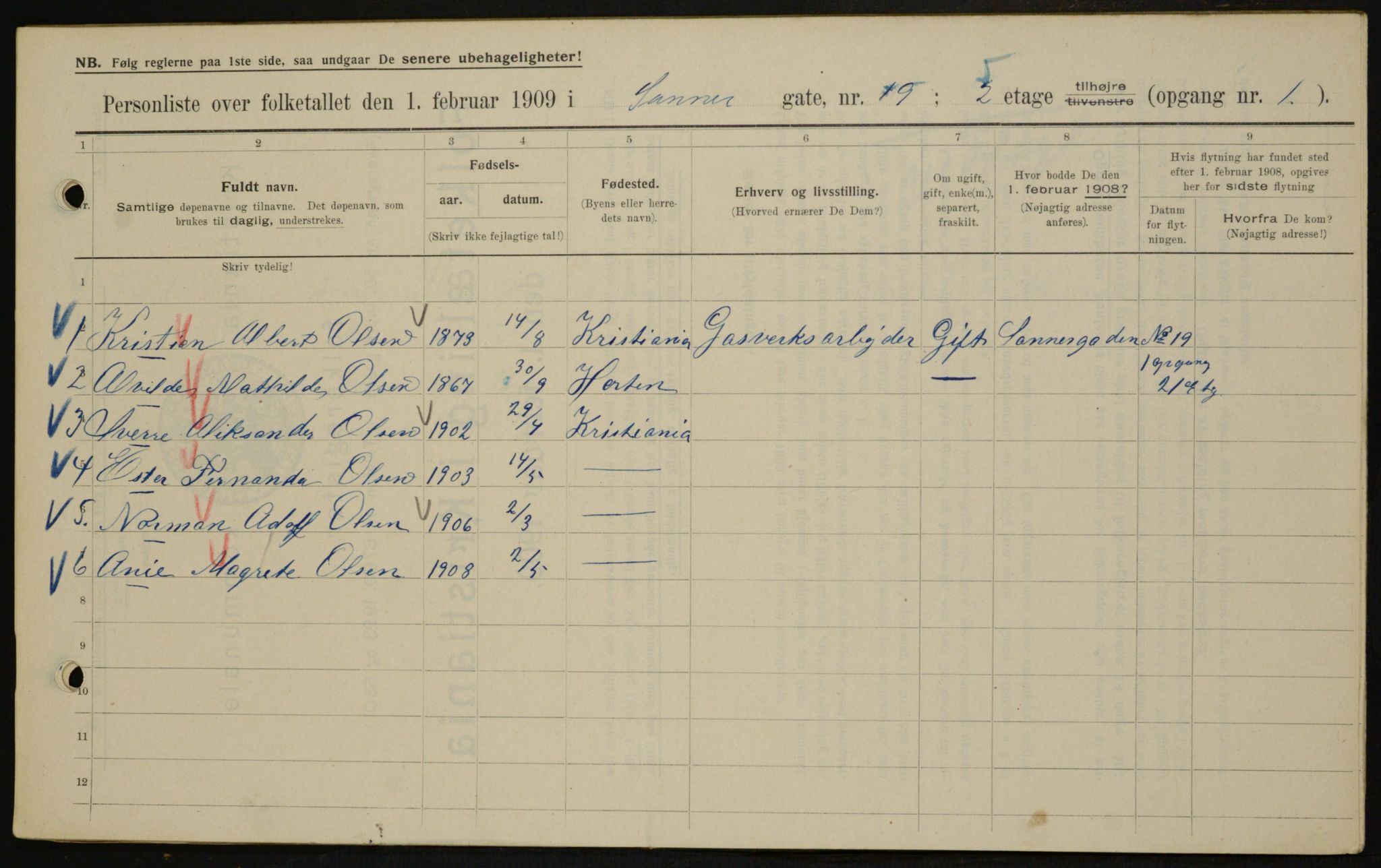 OBA, Municipal Census 1909 for Kristiania, 1909, p. 80660