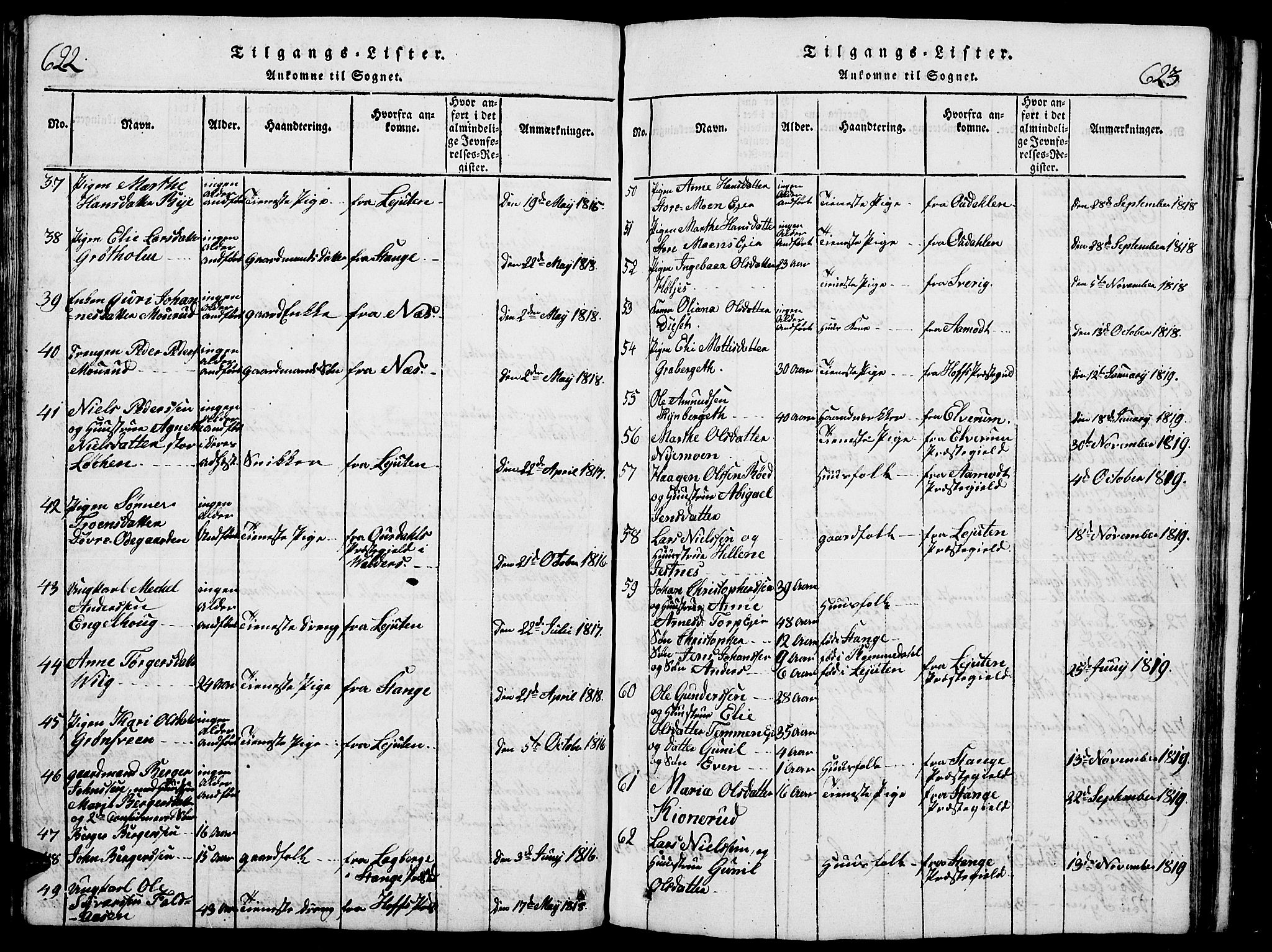 Romedal prestekontor, SAH/PREST-004/L/L0005: Parish register (copy) no. 5, 1814-1829, p. 622-623