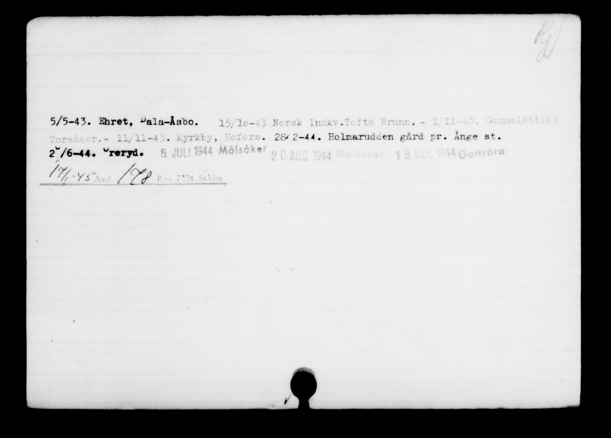 Utenriksstasjonene, Legasjonen i Stockholm, Flyktningkontoret, AV/RA-S-6753/V/Va/L0001: Kjesäterkartoteket, flyktninger med registreringsnr. 1-1000, 1940-1945, p. 1065