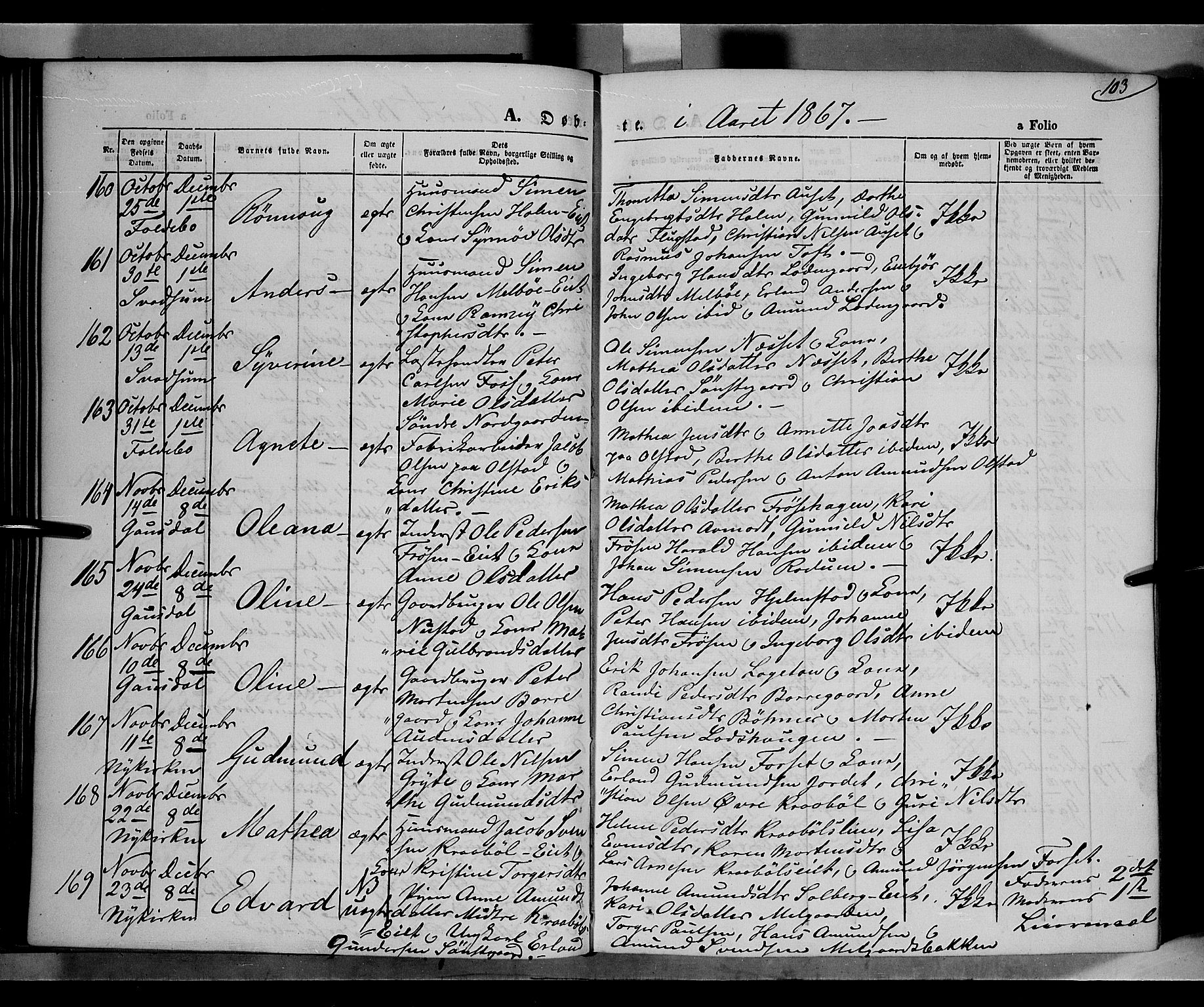 Gausdal prestekontor, AV/SAH-PREST-090/H/Ha/Haa/L0009: Parish register (official) no. 9, 1862-1873, p. 103