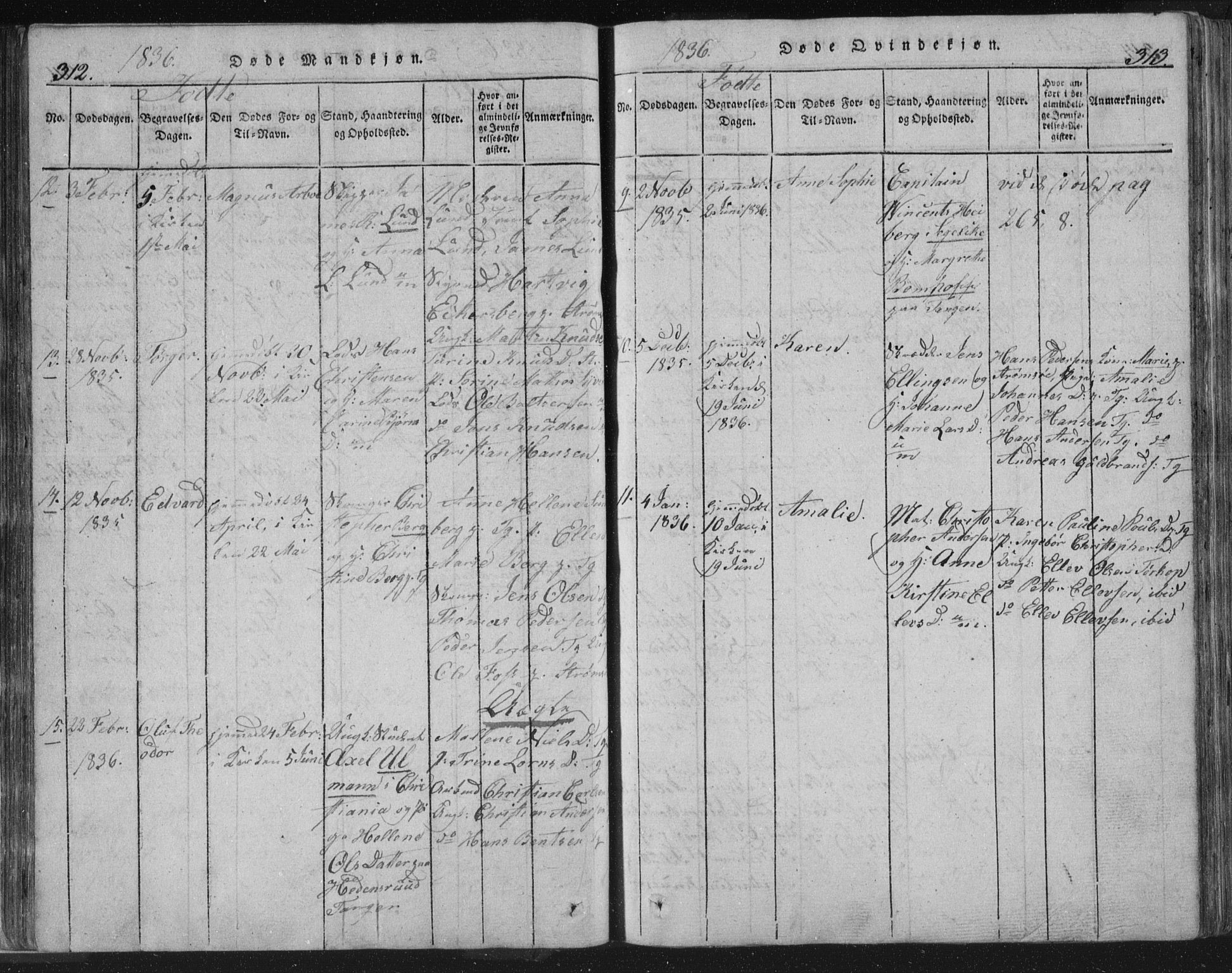 Strømsø kirkebøker, AV/SAKO-A-246/F/Fb/L0004: Parish register (official) no. II 4, 1814-1843, p. 312-313