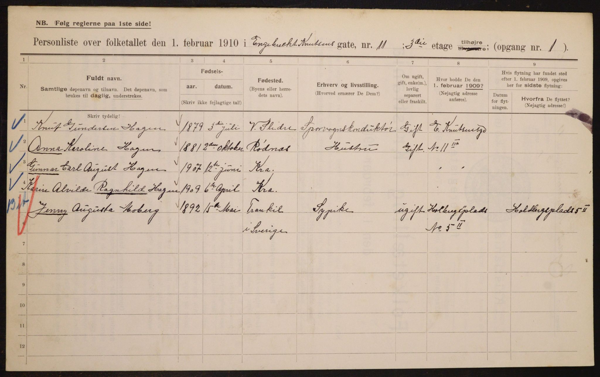 OBA, Municipal Census 1910 for Kristiania, 1910, p. 42934