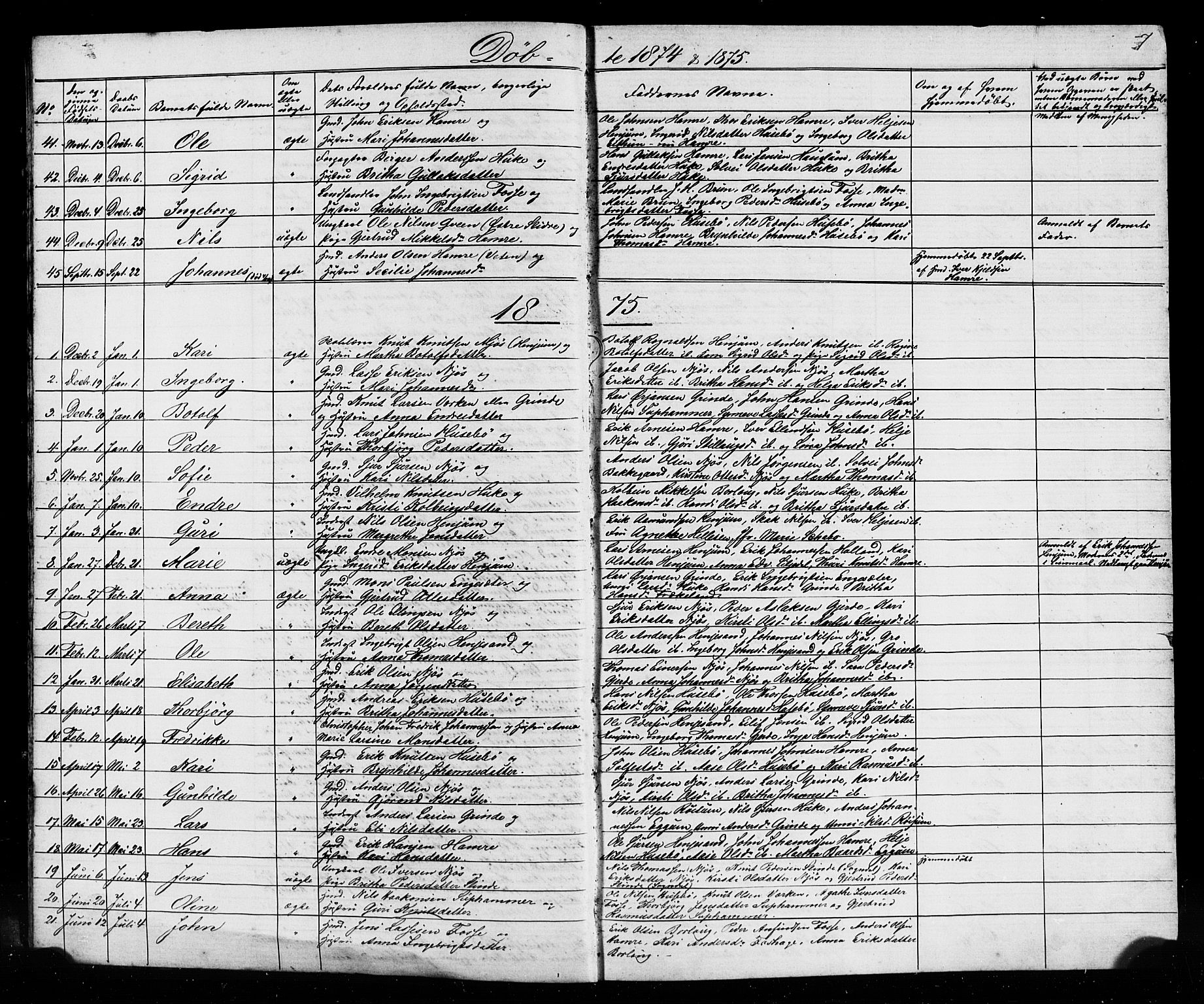 Leikanger sokneprestembete, SAB/A-81001: Parish register (copy) no. A 1, 1873-1916, p. 7
