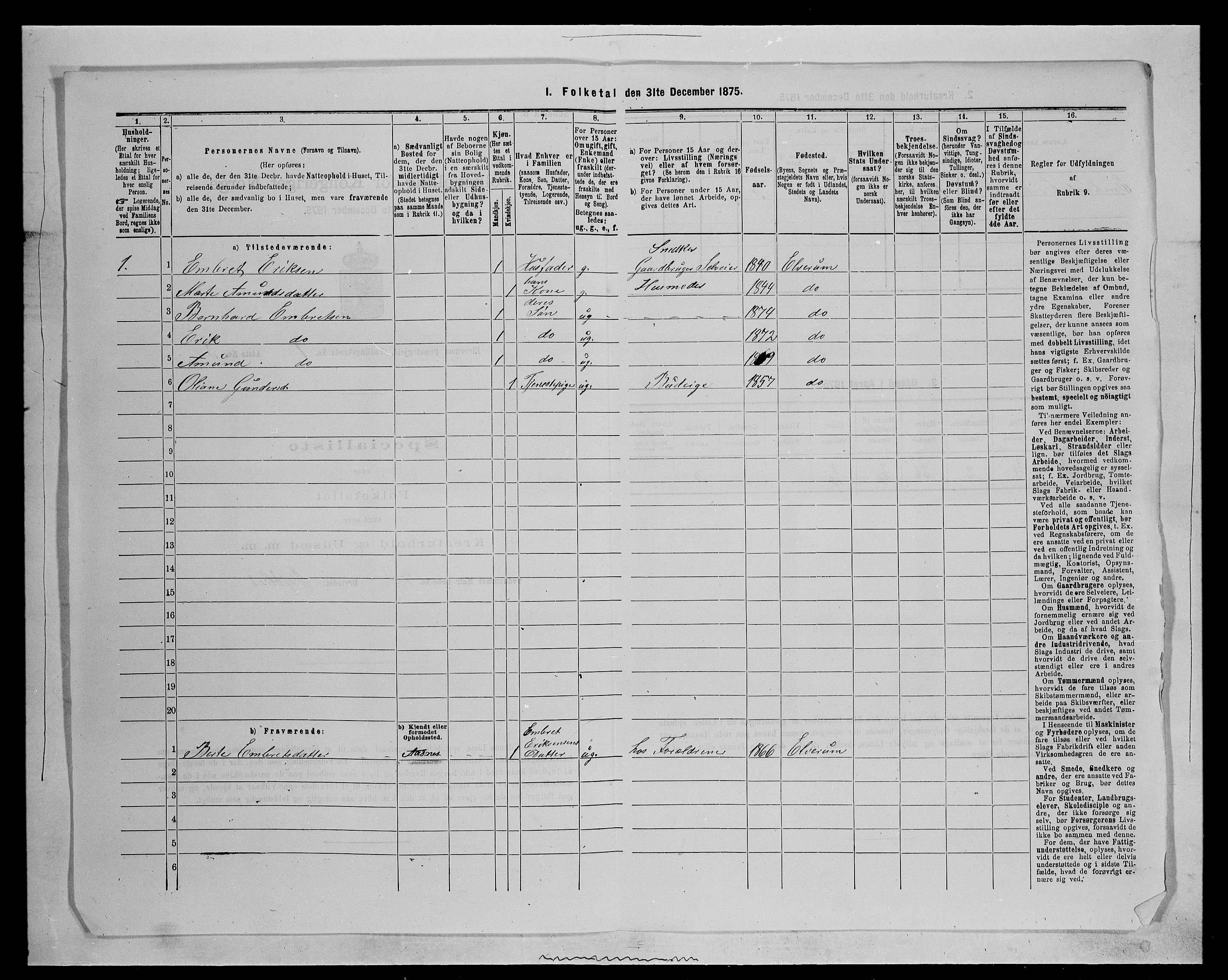 SAH, 1875 census for 0427P Elverum, 1875, p. 239