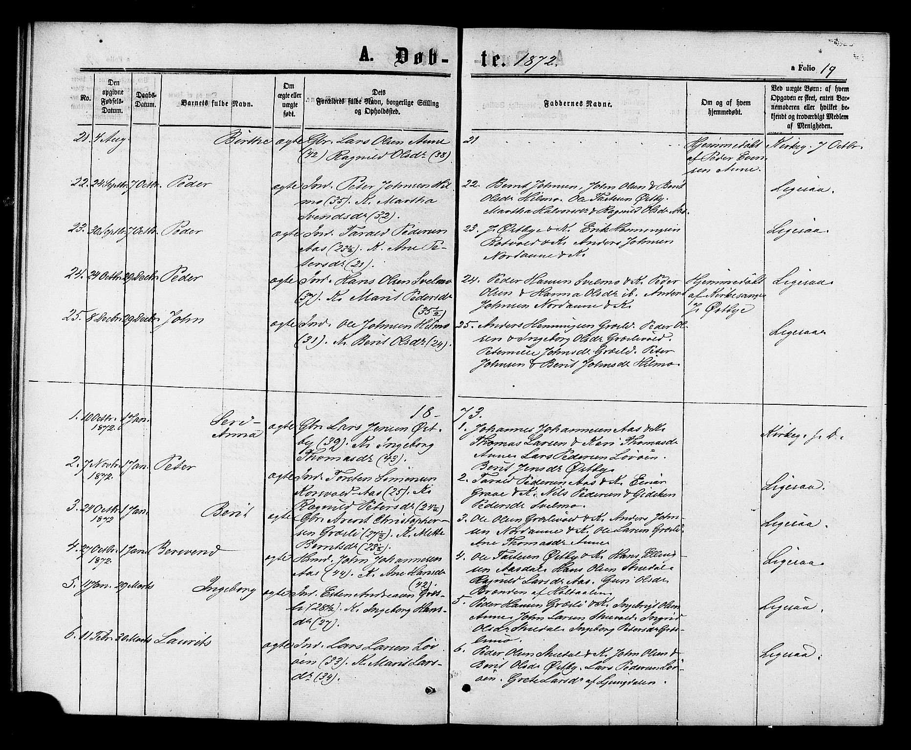 Ministerialprotokoller, klokkerbøker og fødselsregistre - Sør-Trøndelag, SAT/A-1456/698/L1163: Parish register (official) no. 698A01, 1862-1887, p. 19