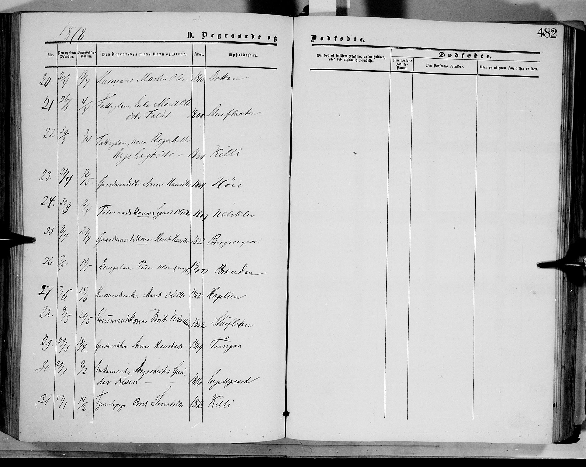 Dovre prestekontor, AV/SAH-PREST-066/H/Ha/Haa/L0001: Parish register (official) no. 1, 1854-1878, p. 482